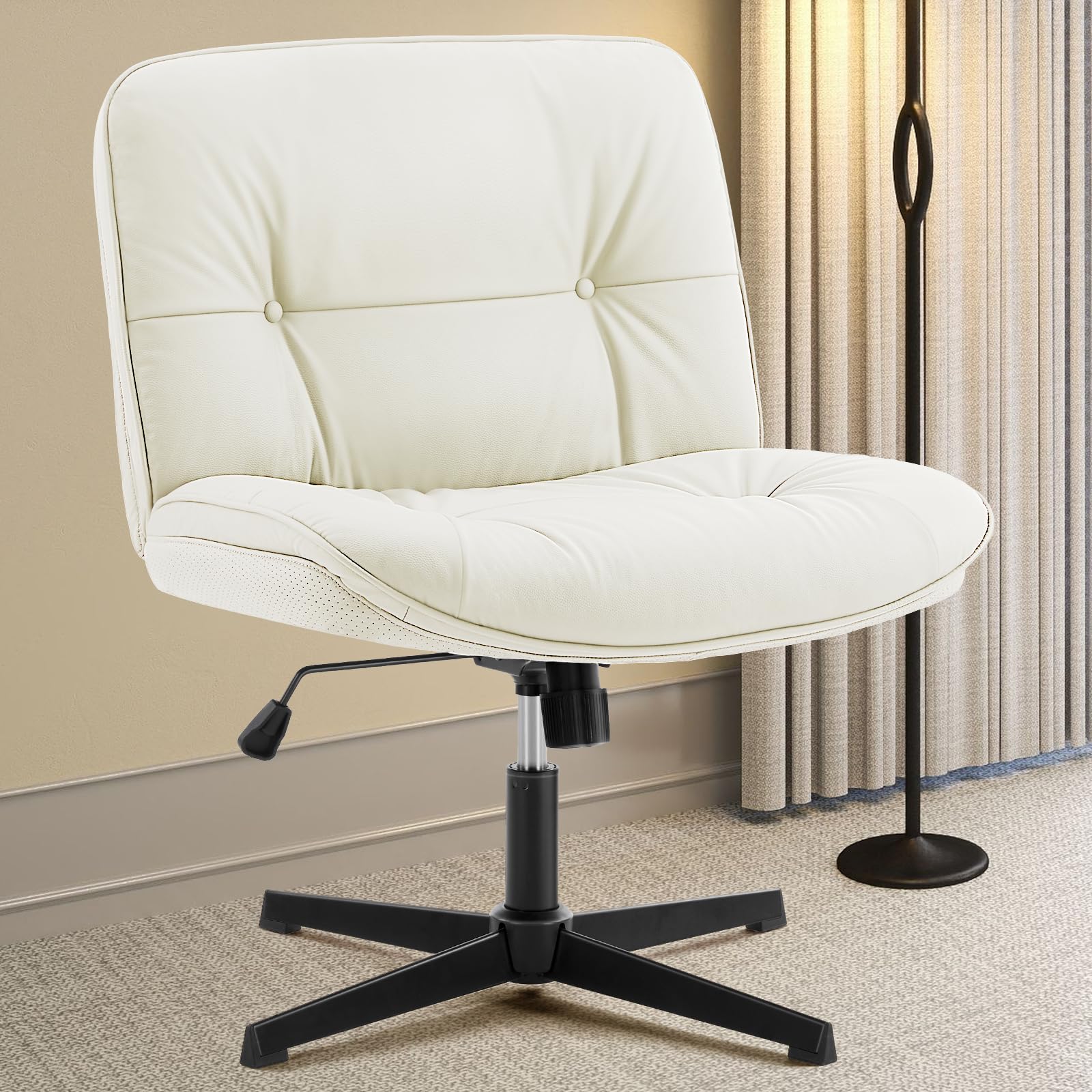 DUMOS Criss Cross Chair - Armless Office Chair with Adjustable Height, No Wheels, Comfortable Task Seating for Home & Office - Perfect for Computer Work, Vanity Desk, and Workspace Ergonomics