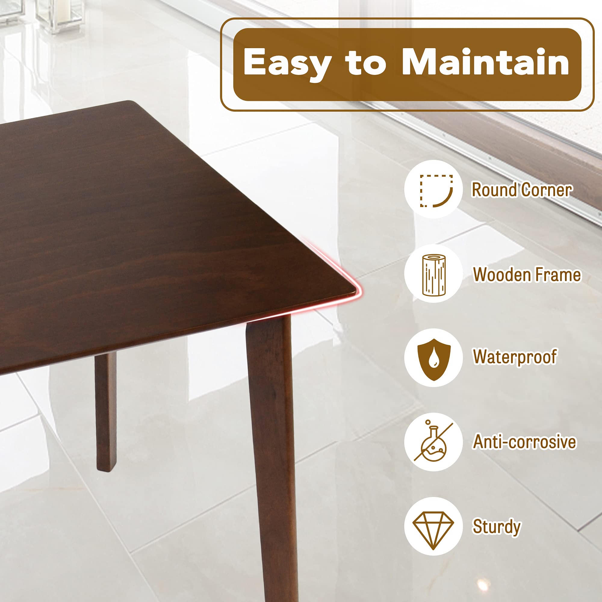 Mid Century Modern Dining Table - 47 Inch Small Kitchen Table for 4 with Wood Legs, Farmhouse Style in Walnut/Brown - Perfect for Living Room, Home, Apartment & Kitchen Dining Spaces