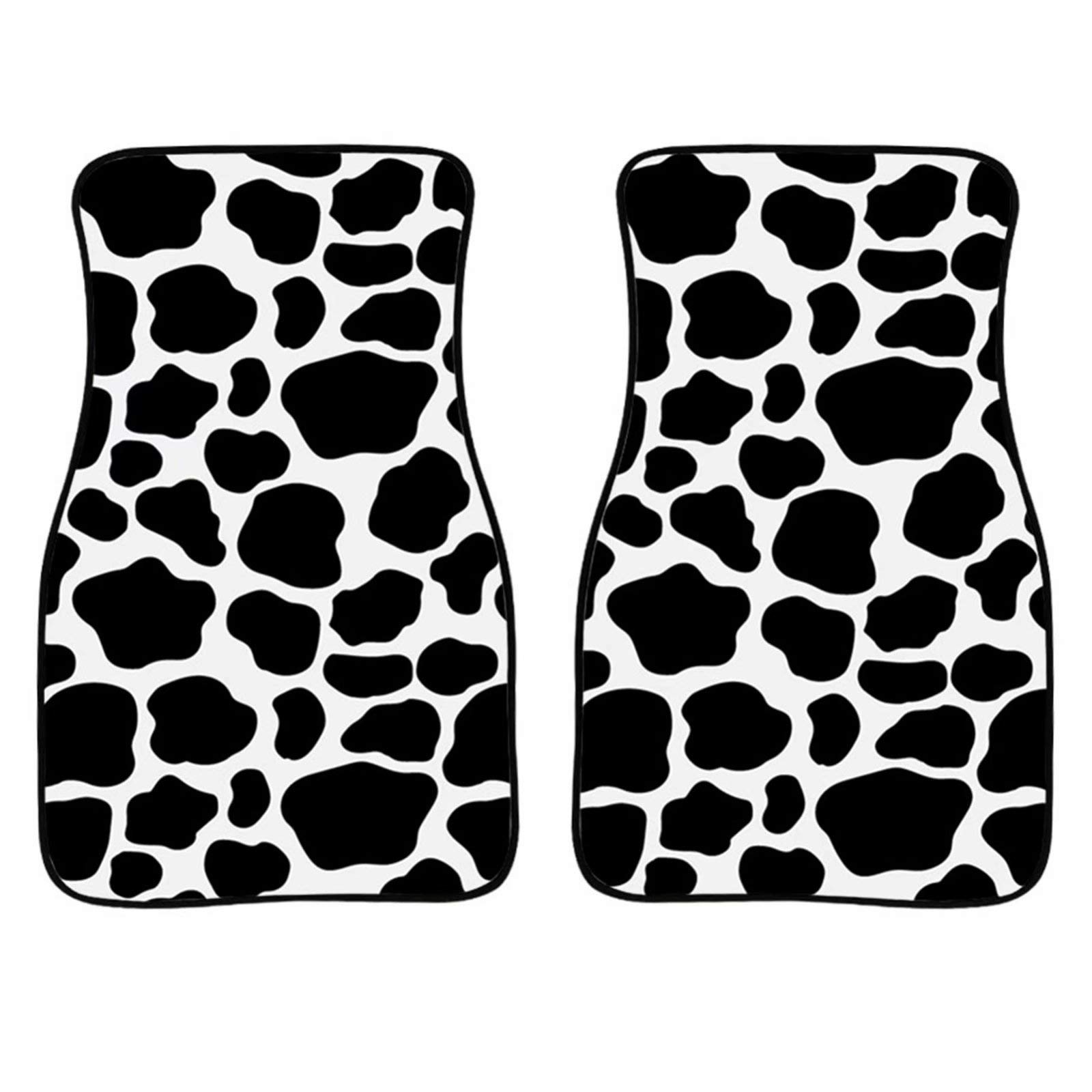 TSVAGA Black & White Cow Print Car Floor Mats - 2-Piece Set, Non-Slip & Stain Resistant, Universal Fit for Most Cars, Trucks & SUVs | All-Weather Heavy Duty Protection for Everyday Driving & Road Trips