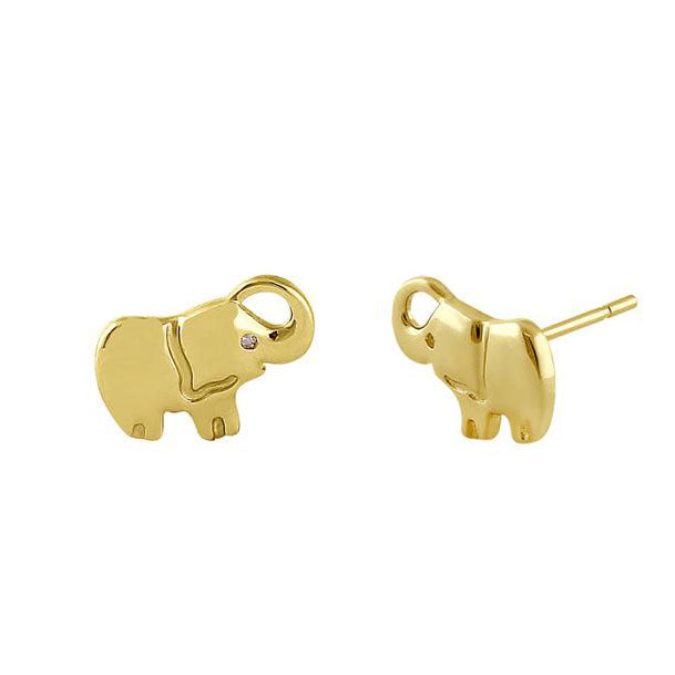 14K Solid Yellow Gold Elephant Diamond Stud Earrings for Women - Perfect Gift for Birthday, Anniversary & Special Occasions