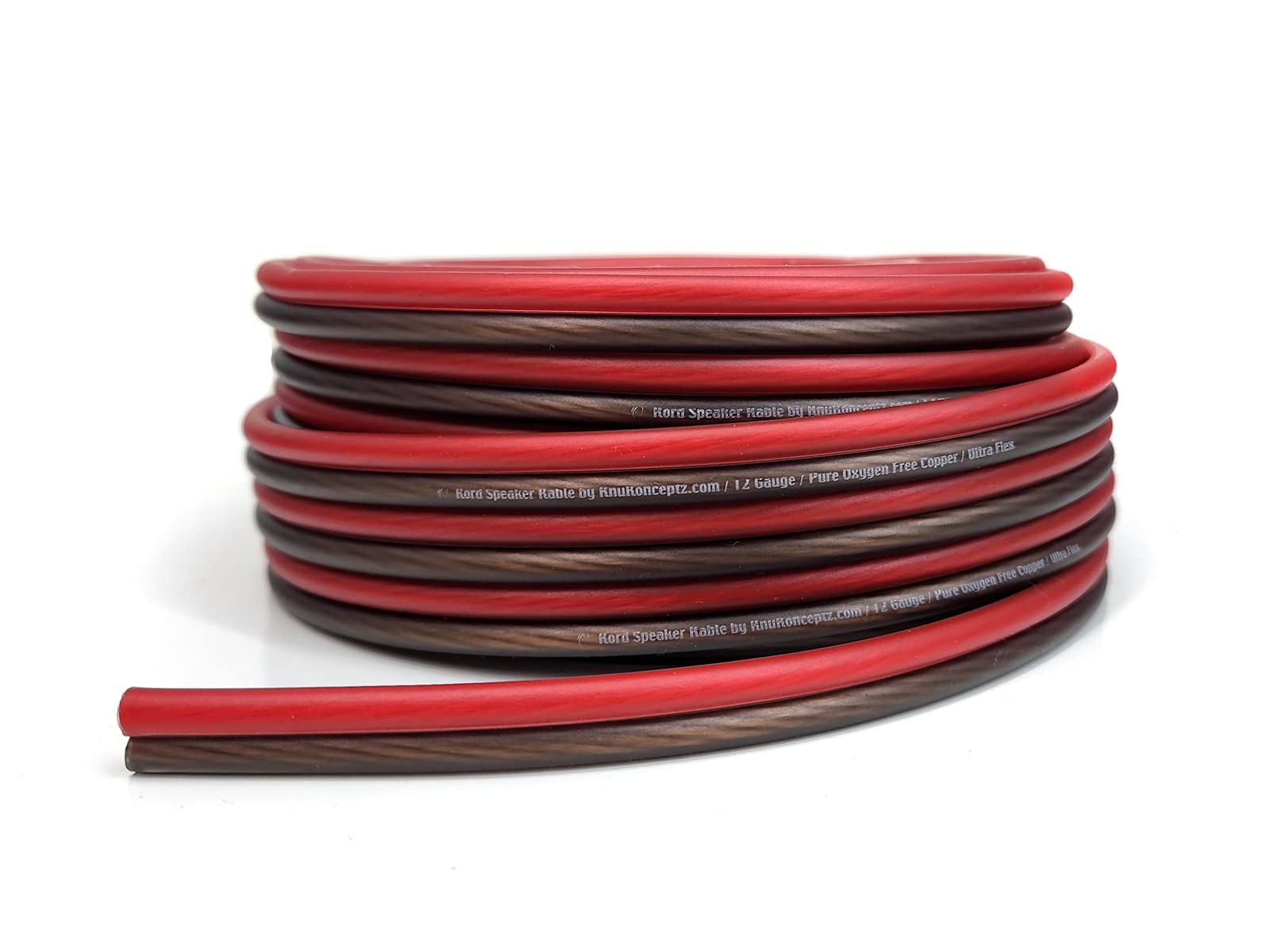 KnuKonceptz 12 Gauge Oxygen Free Copper Speaker Wire - 50 Feet Red/Black - High Performance Audio Cable for Home Theater, Car Audio, and Studio Speakers