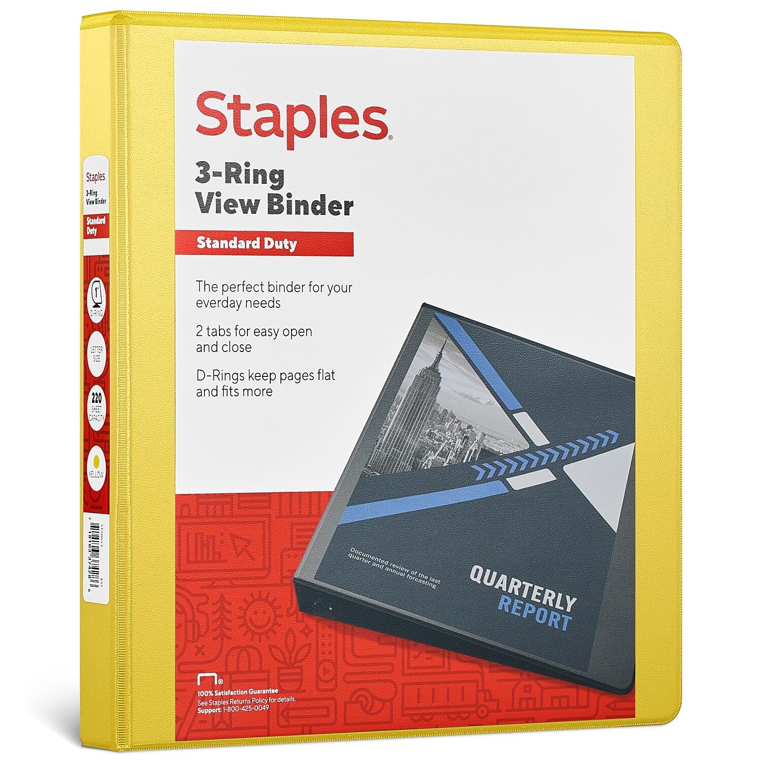 Staples Standard 1 Inch 3-Ring View Binder - Yellow | School, Office & Home Organization Supplies for Documents, Reports & Projects