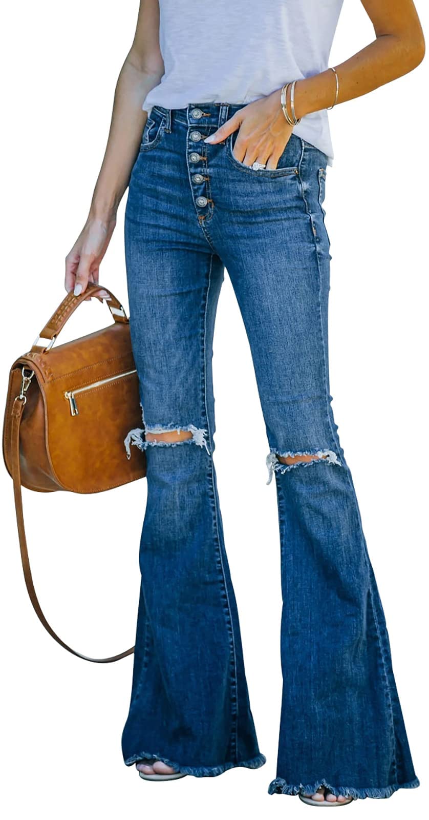 BISUAL Women's High Waisted Flare Jeans - Stretchy Slimming Wide Leg Bell Bottom Denim Pants for Casual Wear & Night Out