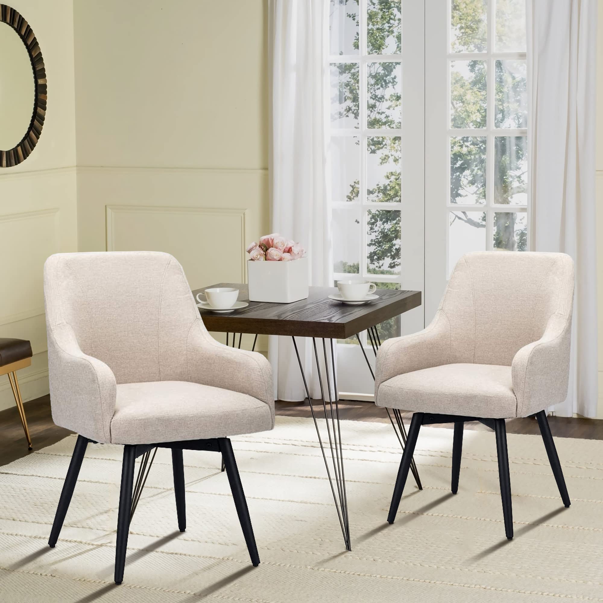 Modern Accent Chairs Set of 2 - Upholstered Swivel Armchairs for Living Room, Bedroom & Dining Room - Beige Fabric Lounge Chairs - Perfect for Home Decor, Reading Nook & Guest Seating