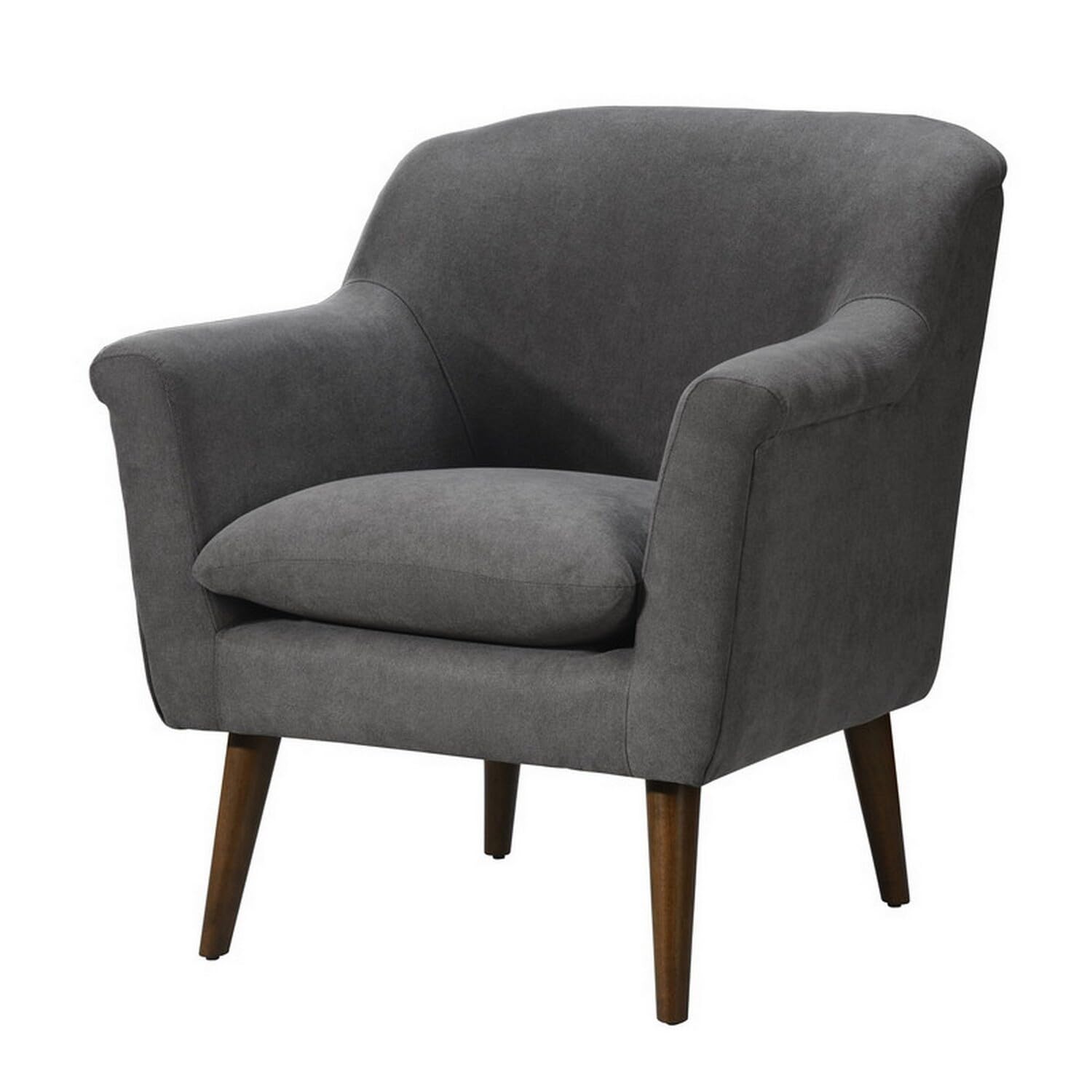 Benjara Gigi 32 Inch Accent Chair - Gray Fabric Upholstered with Pillow Top Seat & Angled Wood Legs - Perfect for Living Room, Bedroom or Office Decor