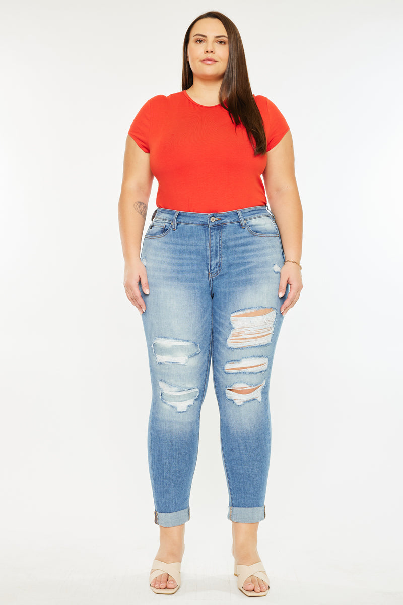 Marimar Women's Plus Size Mid Rise Ankle Skinny Jeans - Stretch Denim Pants for Casual Wear & Everyday Outfits