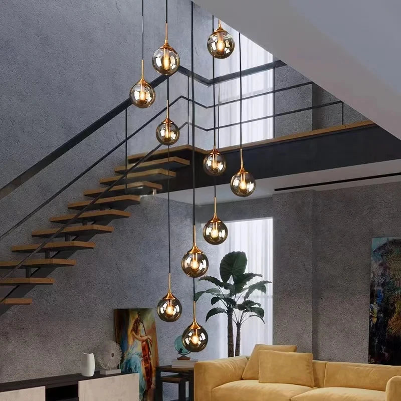 Tenza Modern Staircase Chandelier - Elegant Crystal Pendant Lighting Fixture for Hallway, Foyer & Stairwell | Dimmable LED Chandelier for Home Decor