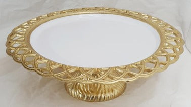 13x4.25 Inch Round Cake Stand in Gold or White - Elegant Dessert Display for Weddings, Birthdays & Special Events