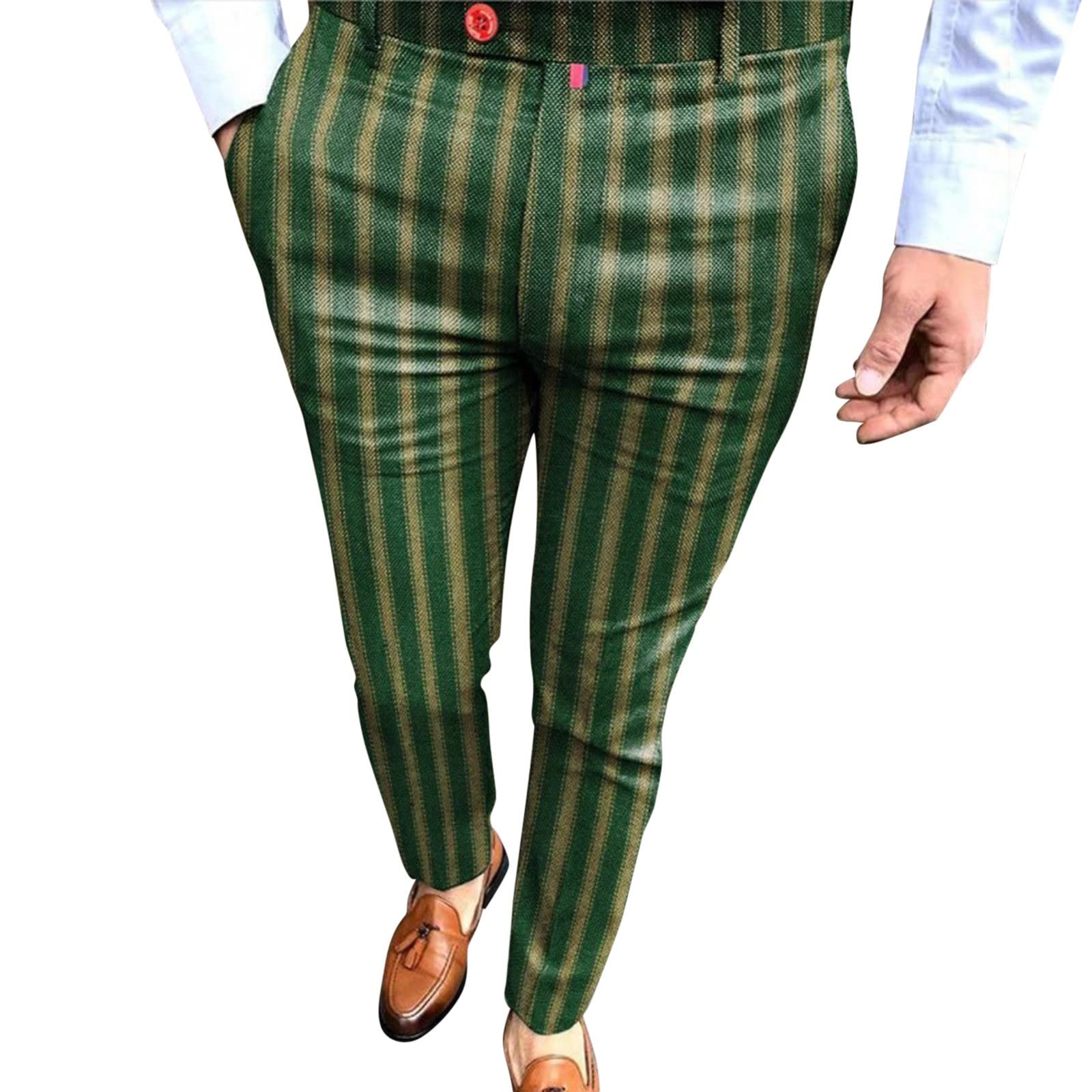 MYNKYLL Men's Striped Elastic Waist Casual Pants with Pockets - Comfortable Printed Lounge Pants for Home, Party & Travel