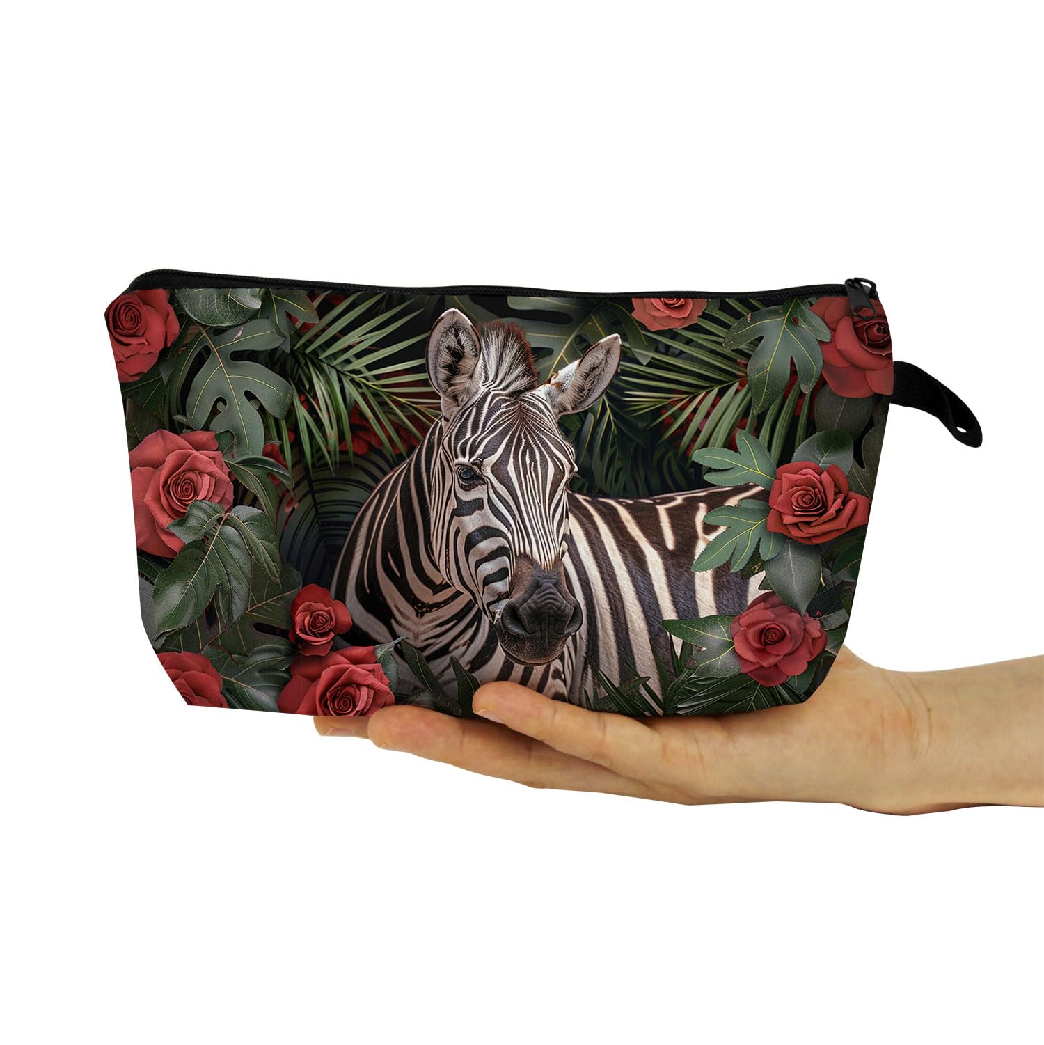 Cute Zebra Print Makeup Bag with Zipper - Floral Cosmetic Organizer Pouch for Women | Perfect Birthday Gift for Zebra Lovers, Sisters & Friends | Great for Travel, Gym & Daily Beauty Essentials Storage