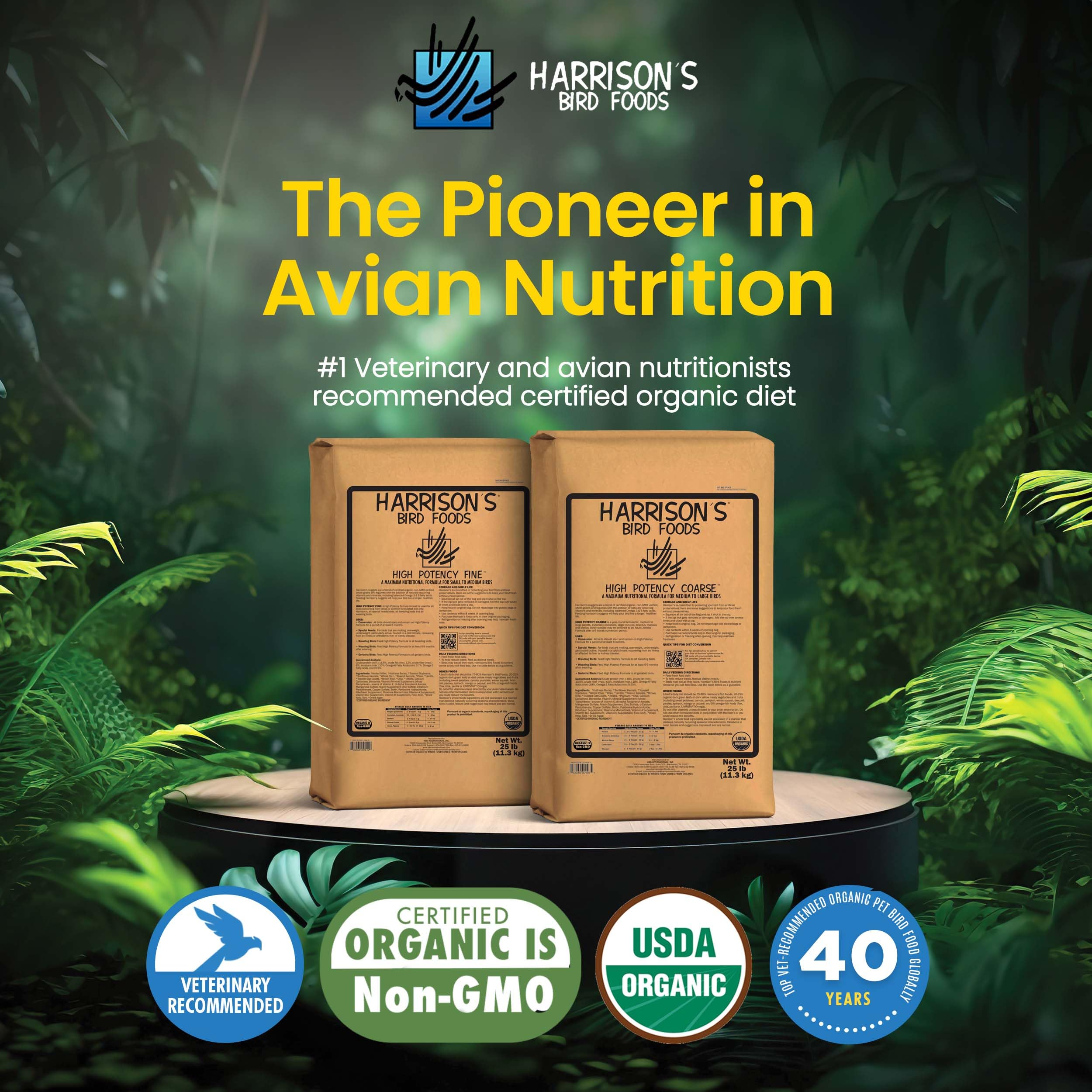 Harrison's High Potency Coarse Organic Non-GMO Bird Food - 25lb Bag | Premium Nutrition for Parrots, Macaws & Cockatoos | Perfect for Daily Feeding & Avian Health Maintenance