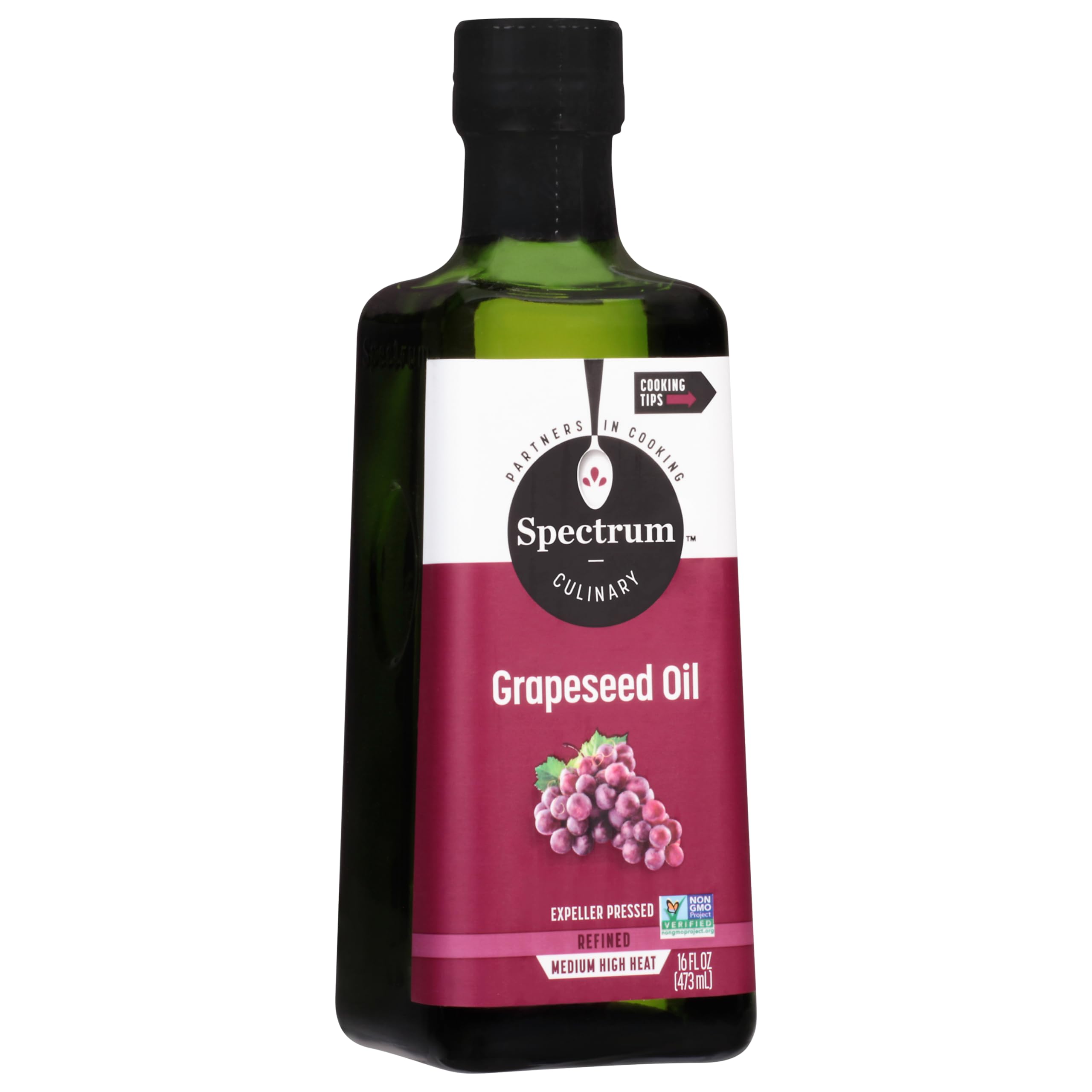 Refined Grapeseed Oil by Spectrum Culinary - 16 Oz (Pack of 12) - High Heat Cooking Oil for Frying, Baking & Salad Dressings