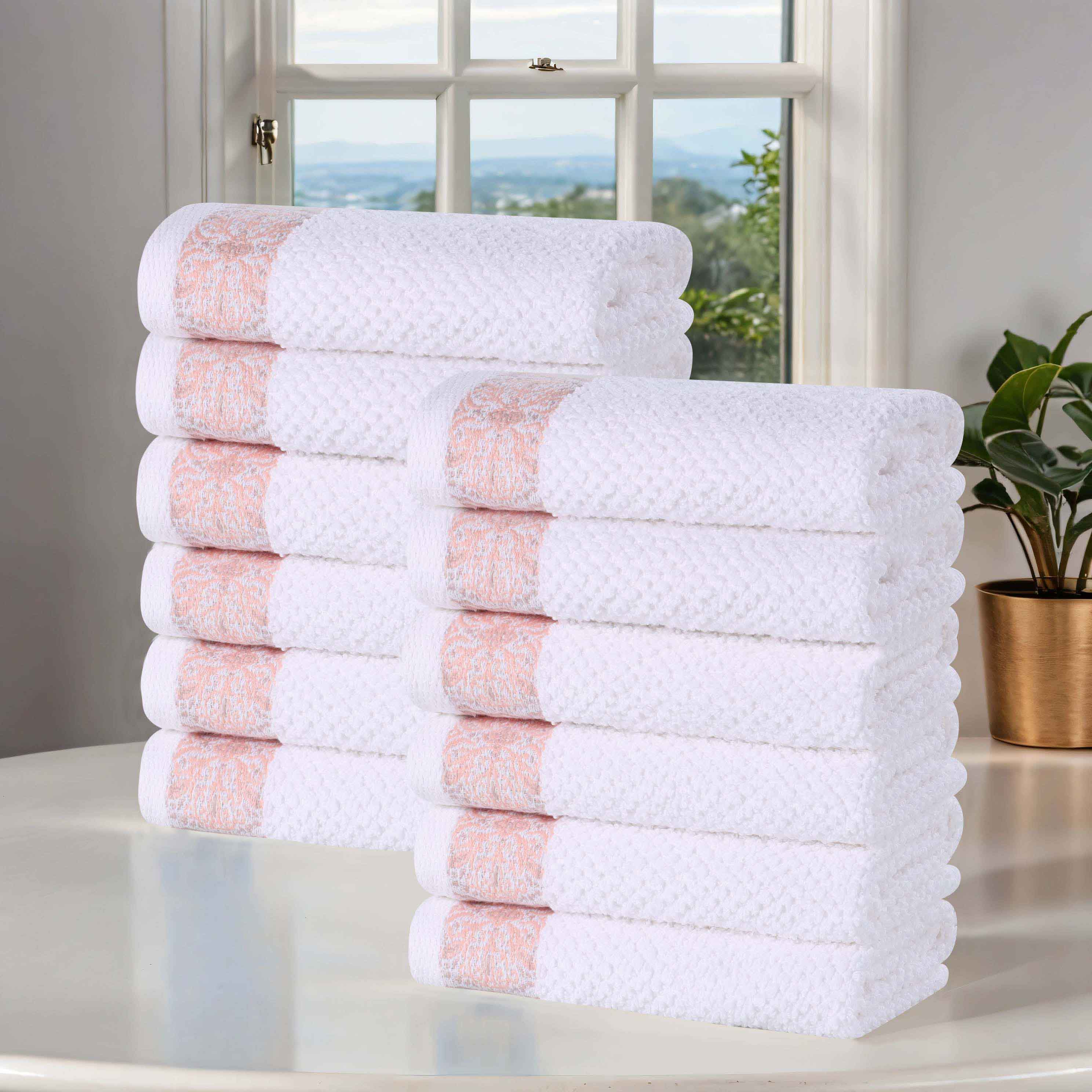 Premium Medallion Cotton Jacquard Textured Face Towels & Washcloths - 12-Piece Set for Spa, Bathroom & Luxury Home Decor