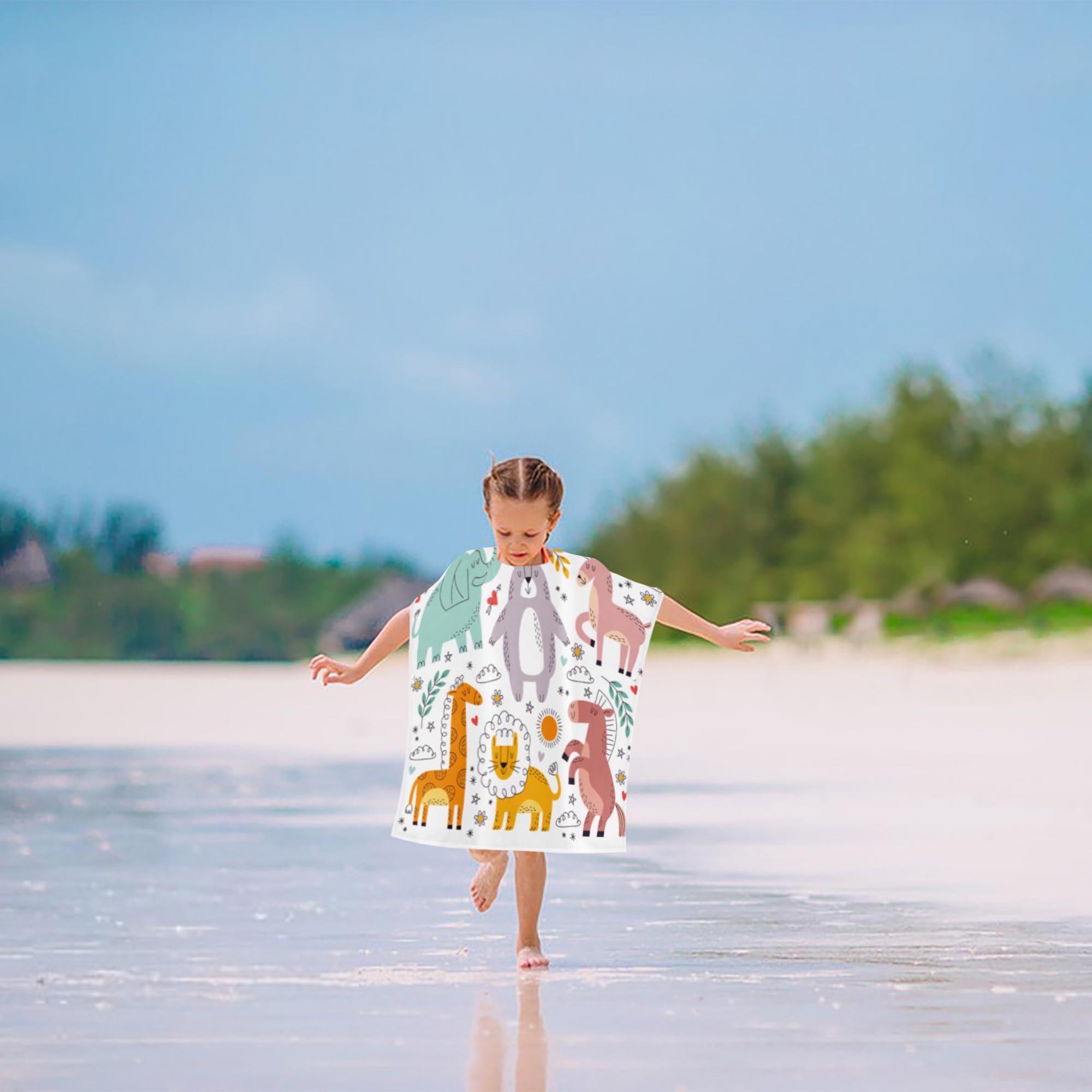 **Kids Animal Hooded Towel Poncho for Boys & Girls - Soft & Absorbent Beach, Bath & Pool Swim Towel for Toddlers 3-8 Years Old - Perfect for Swimming, Beach Trips & After-Bath Warmth**