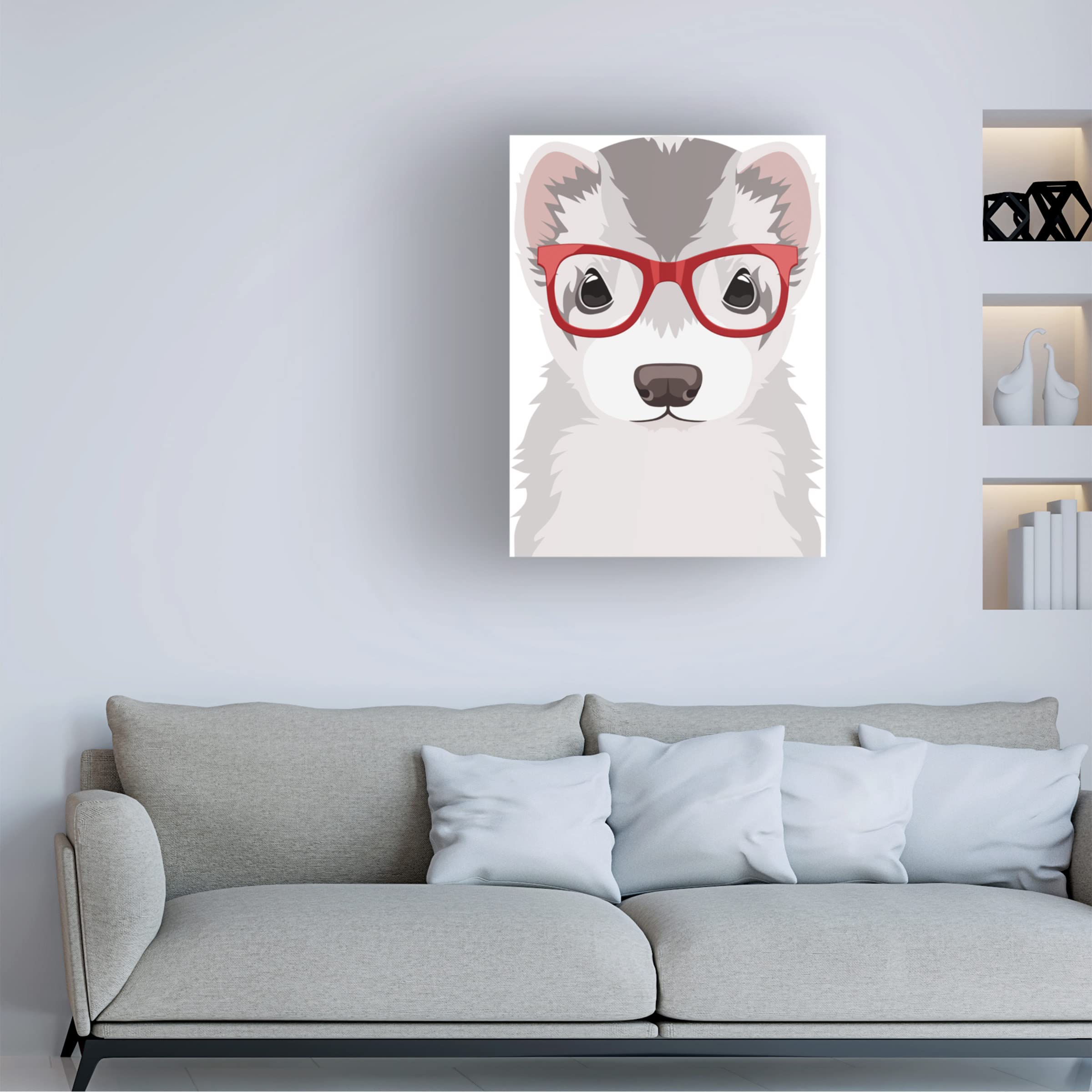 Ferret Wearing Hipster Glasses Canvas Wall Art Print - Funny Animal Home Decor for Living Room, Bedroom & Office - Unique Gift for Pet Lovers