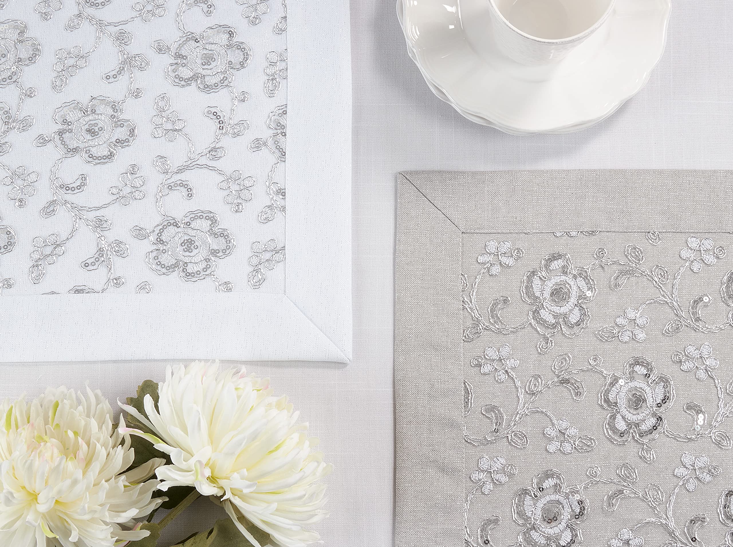 Floral Embroidered Cotton Placemats Set of 4 - Elegant Table Decor for Dining Room, Kitchen, and Special Occasions