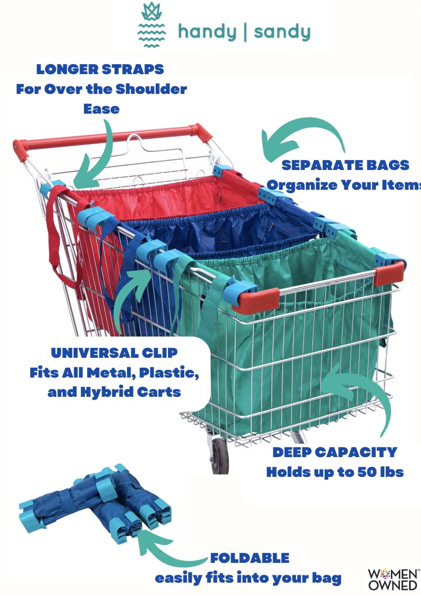 Reusable Shopping Cart Bags (Set of 3) - Foldable, Washable & Eco-Friendly Grocery Tote Bags for Groceries, Farmers Market, Beach & Travel - Heavy Duty Multi-Use Storage Solution