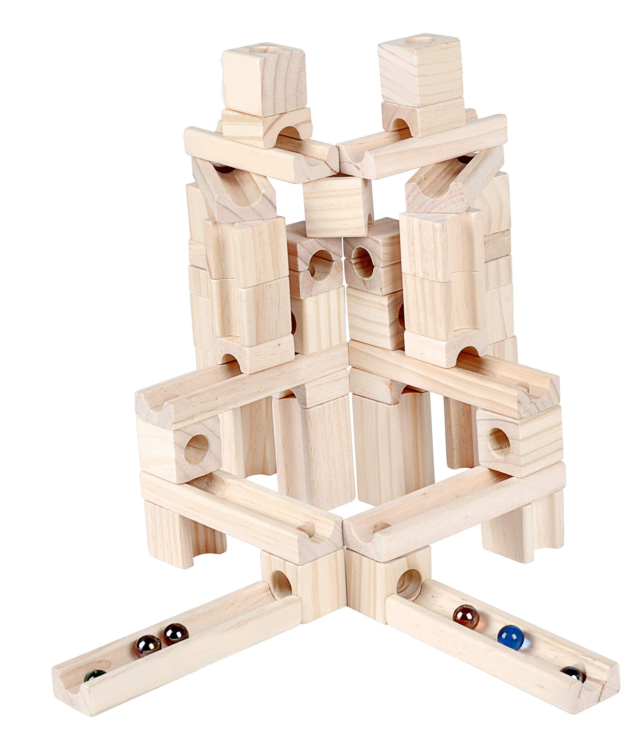 60-Piece Wooden Marble Run Toy Set - Classic Wooden Ramps & Tracks for Kids & Toddlers | STEM Educational Building Blocks for Creative Play & Developmental Skills