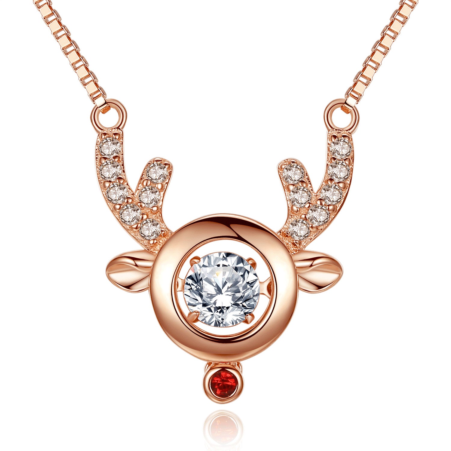 MABELLA Rose Gold Reindeer Pendant Necklace - Elegant Dancing Stone Jewelry for Women, Perfect Valentine's Day Gift for Her | Birthday, Anniversary, Christmas & Special Occasions