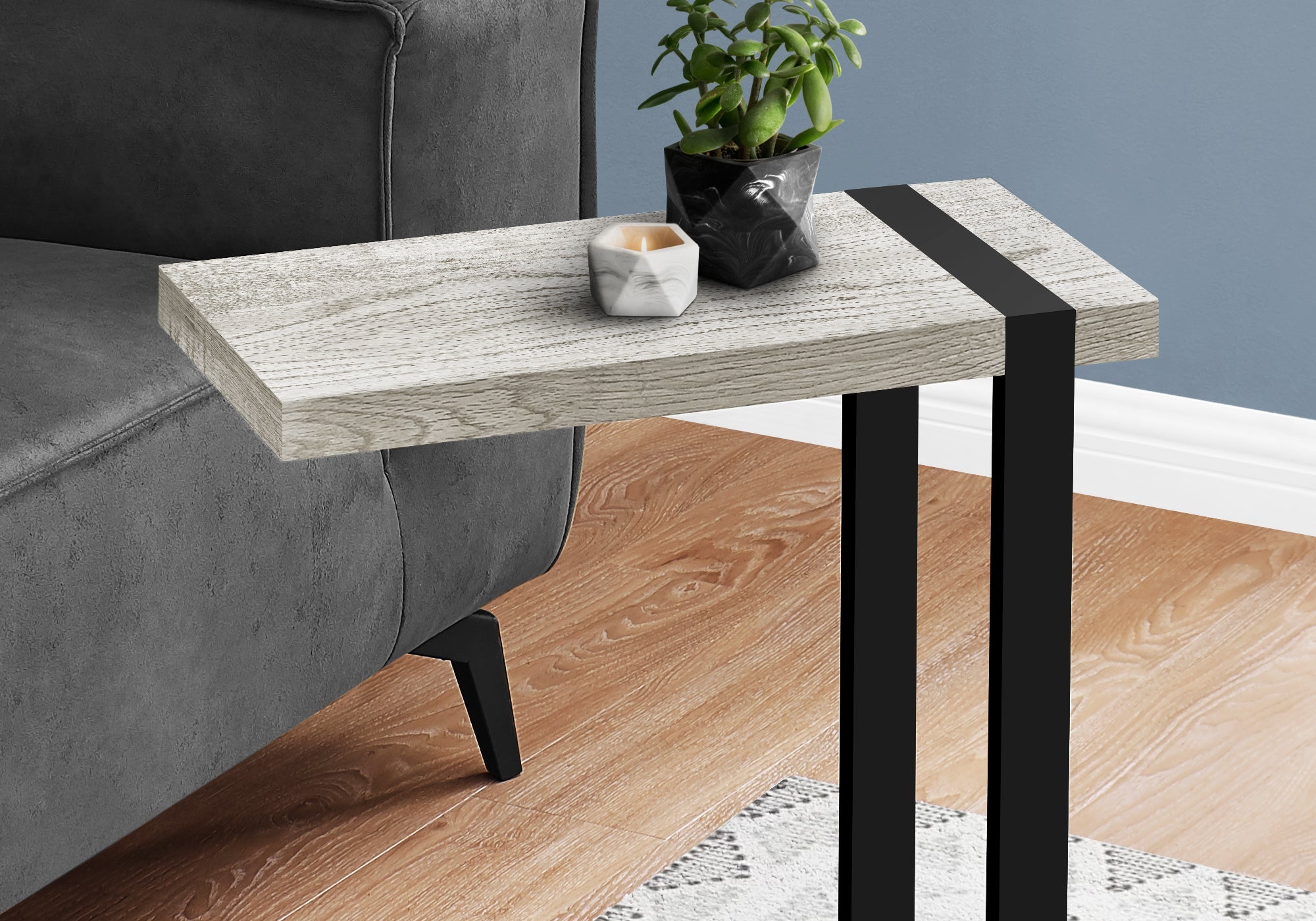 Rustic Grey Reclaimed Wood Look Accent Table with Black Metal Frame - Perfect for Living Room, Bedroom, or Entryway Decor