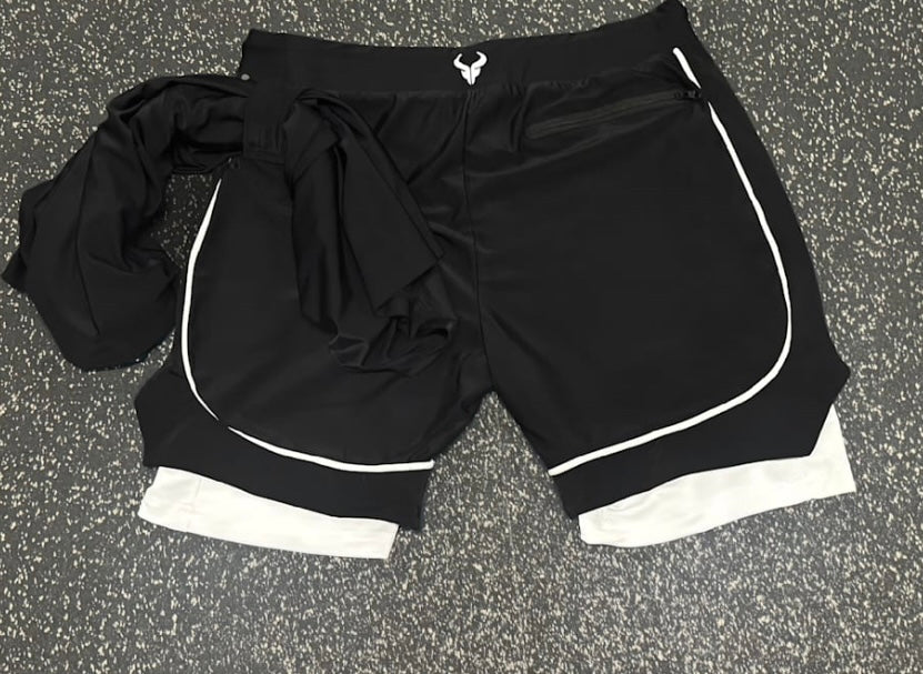 Cerus Black Flow 2-in-1 Running Shorts for Men - Moisture Wicking Athletic Workout Shorts with Built-in Liner - Perfect for Gym, Jogging & Outdoor Sports