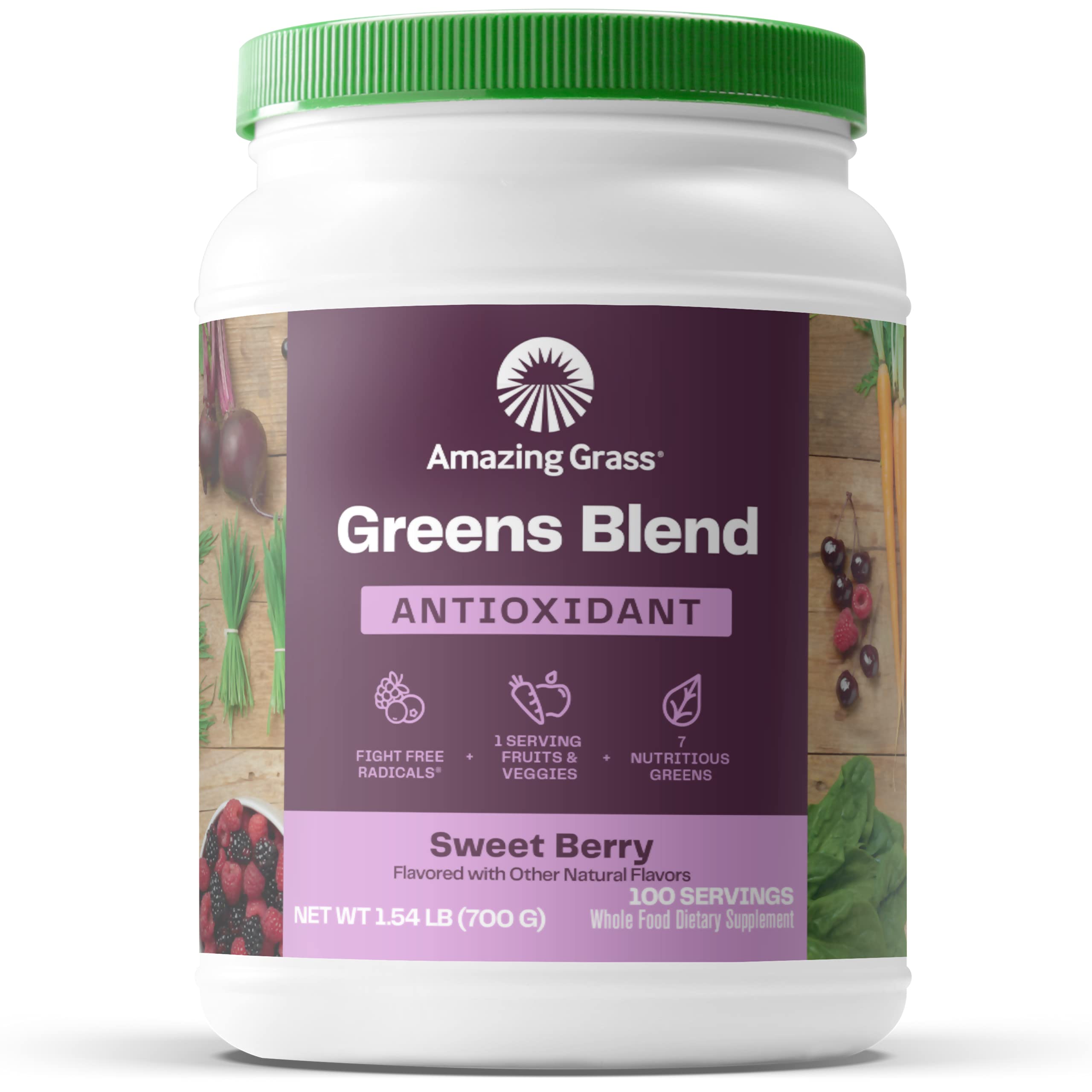 Organic Greens Superfood Powder with Spirulina, Beet Root, Elderberry & Probiotics - Antioxidant Rich, Sweet Berry Flavor, 100 Servings | Boost Energy & Immunity for Active Lifestyles