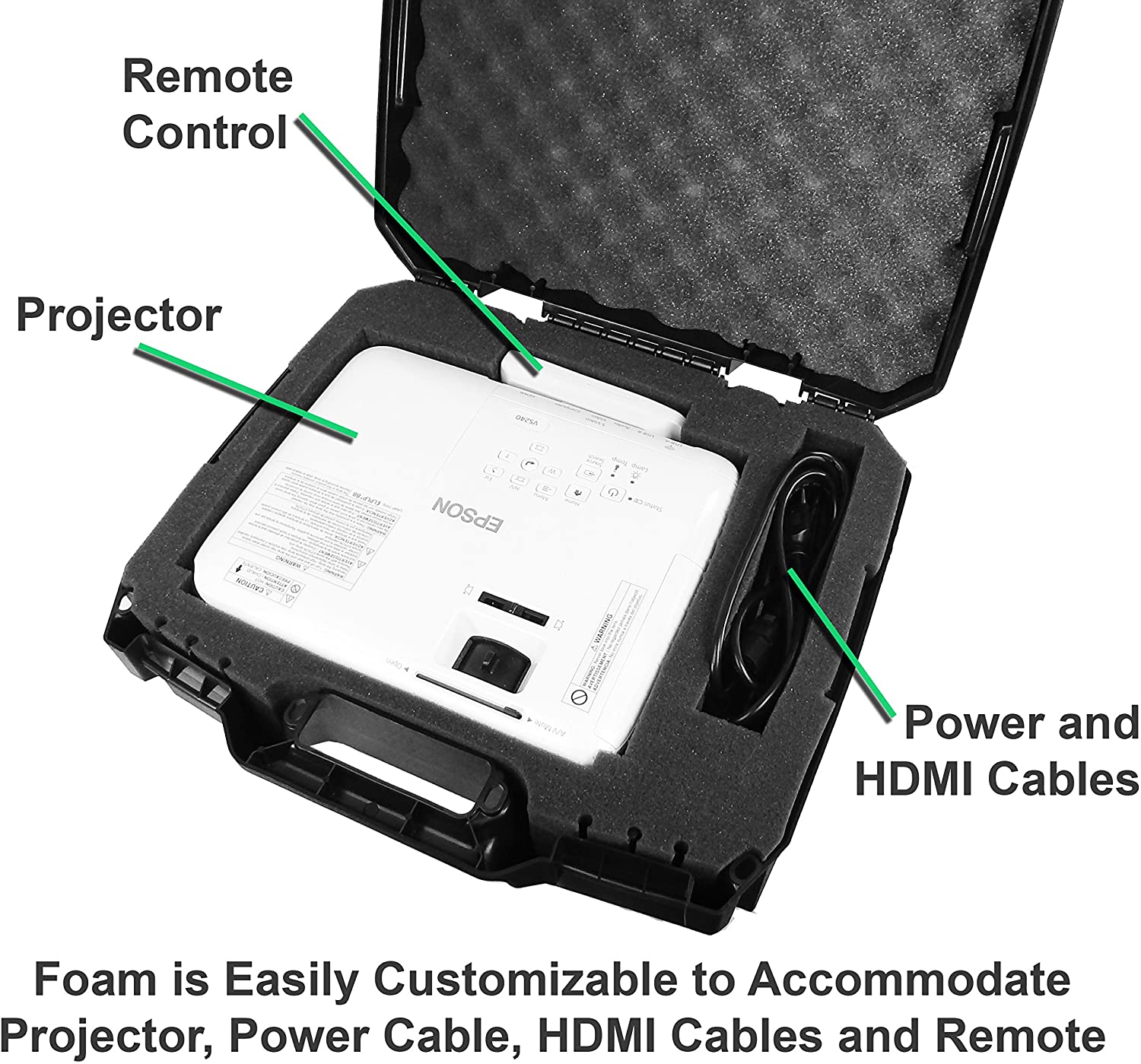CASEMATIX Hard Shell Projector Travel Case with Foam Interior - Compatible with Epson VS240, VS345, VS340 3LCD, XGA, SVGA & 3D Projectors - Perfect for Business Travel, Home Theater & School Presentations