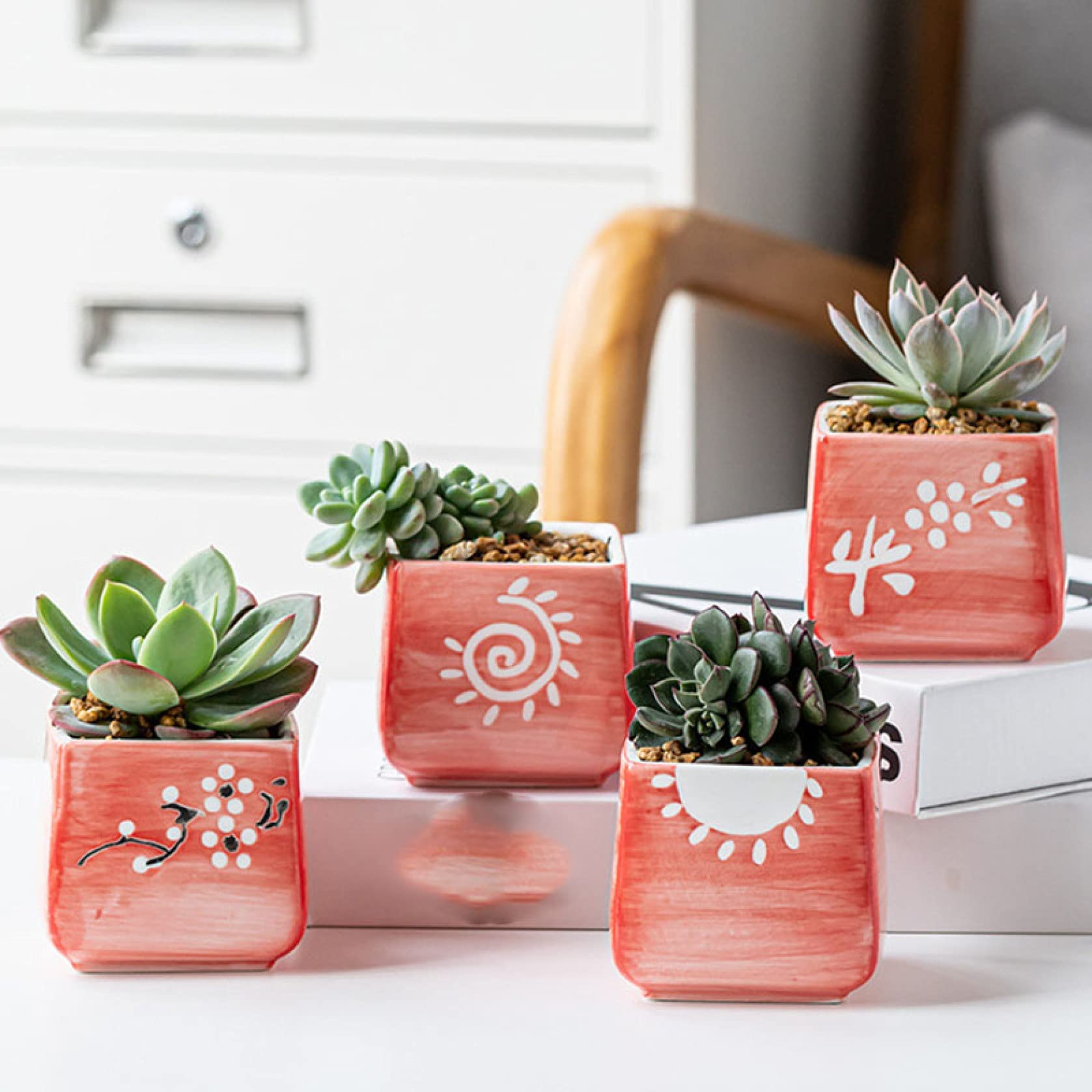 Hand-Painted Pink Ceramic Succulent Planter - Small Flower Pot for Office Desk, Home & Garden Decor - Perfect for Indoor Plants, Cacti & Fresh Flowers