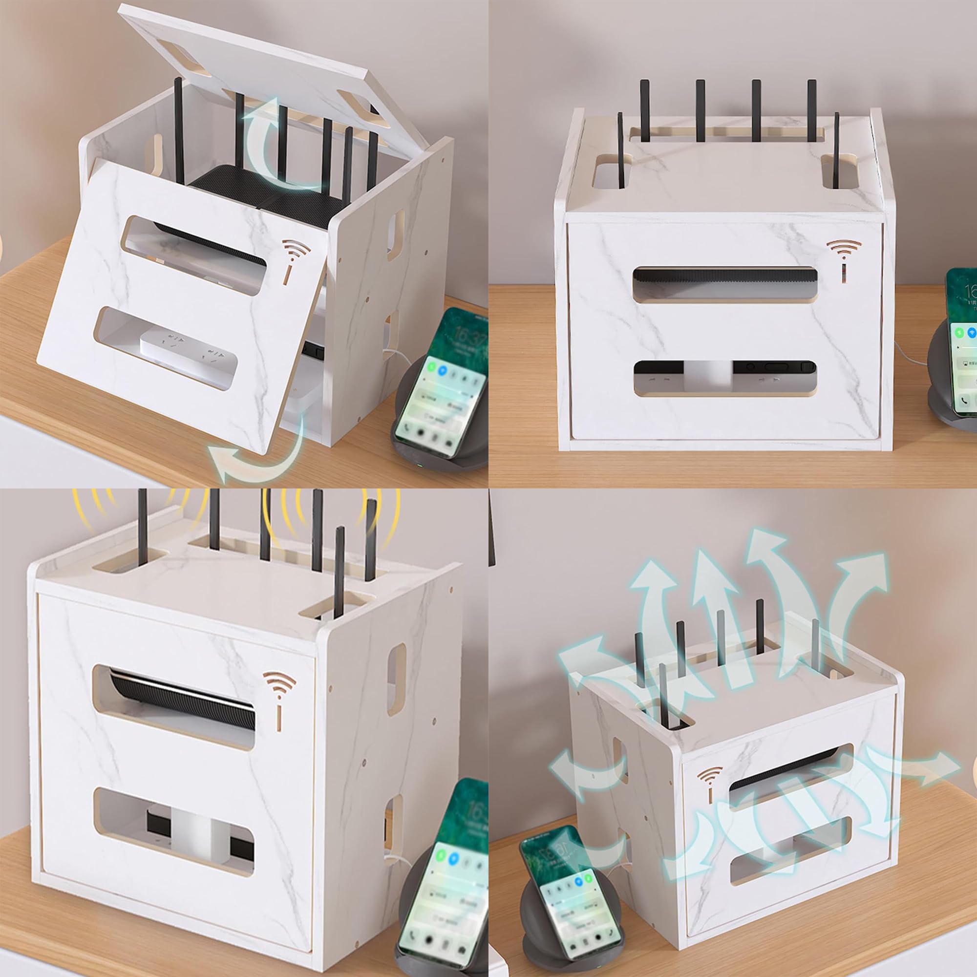 Catekro WiFi Router Storage Box - Stylish Cabinet to Hide Router and Modem, Decorative Cover for Home & Office (White) | Perfect for Living Room, Bedroom, or Workspace Organization