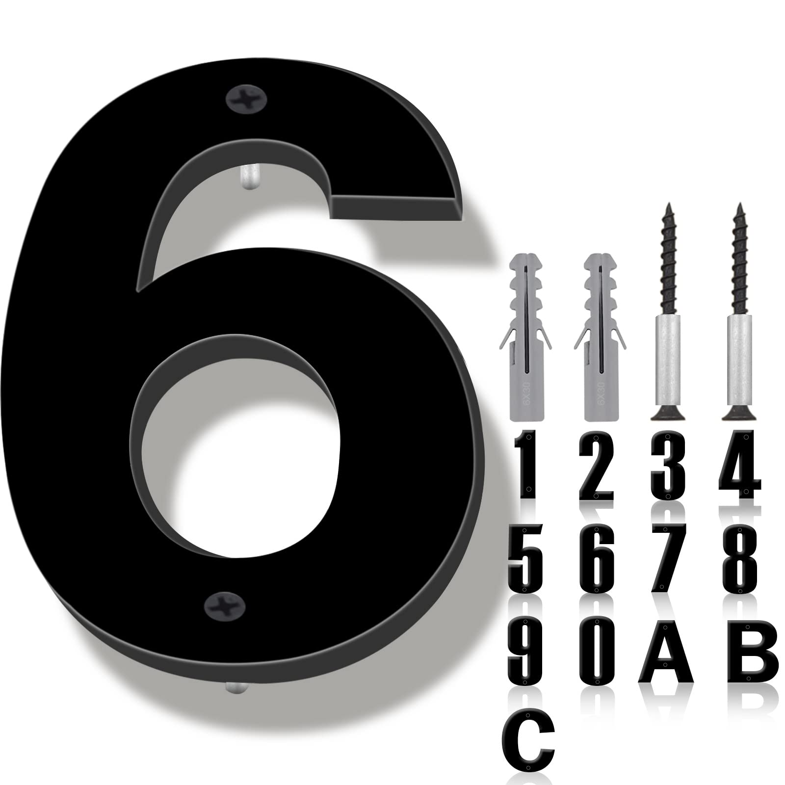 6 Inch Modern Floating House Numbers - Black Outdoor Address Sign for Garden, Door & Mailbox - Includes Nail Kit - Weatherproof & Durable for Home Exterior Decor