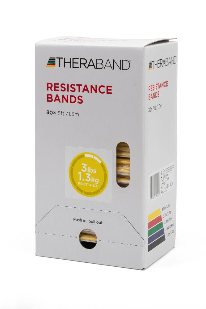 THERABAND Resistance Bands - 5 Foot Latex Exercise Bands (30 Pack) for Strength Training, Physical Therapy & Home Workouts | Yellow Thin Bands for Beginners | Perfect for Pilates, Rehab & Full Body Toning