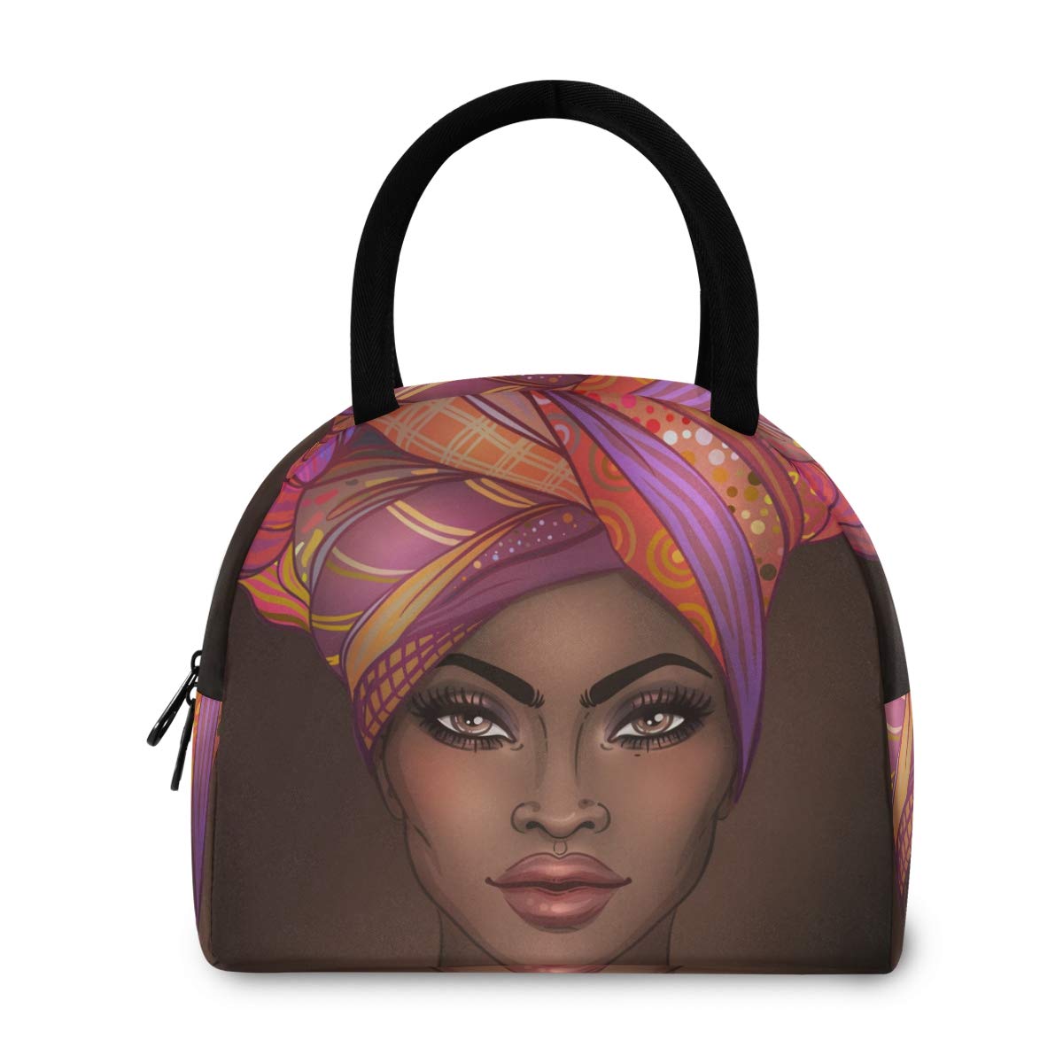 Insulated Lunch Bag Cooler Tote for Women - African Pretty Girl Design - Perfect for Work, School & Picnics