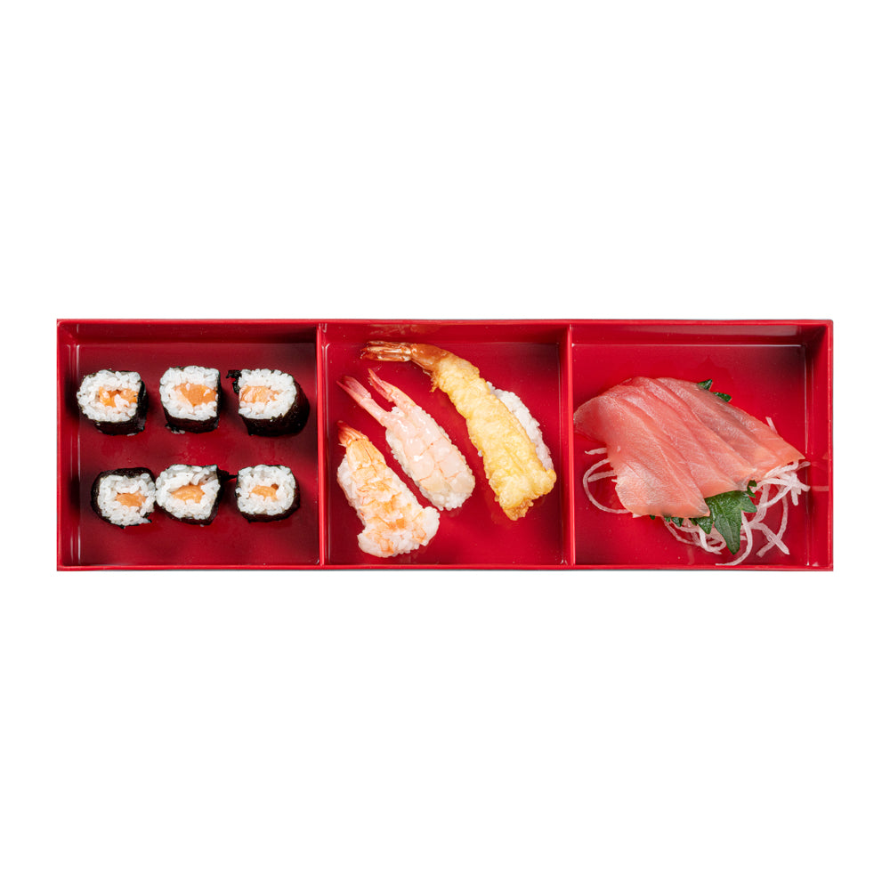 Premium Japanese Bento Box - 3 Compartment Black & Red Lunch Container (14