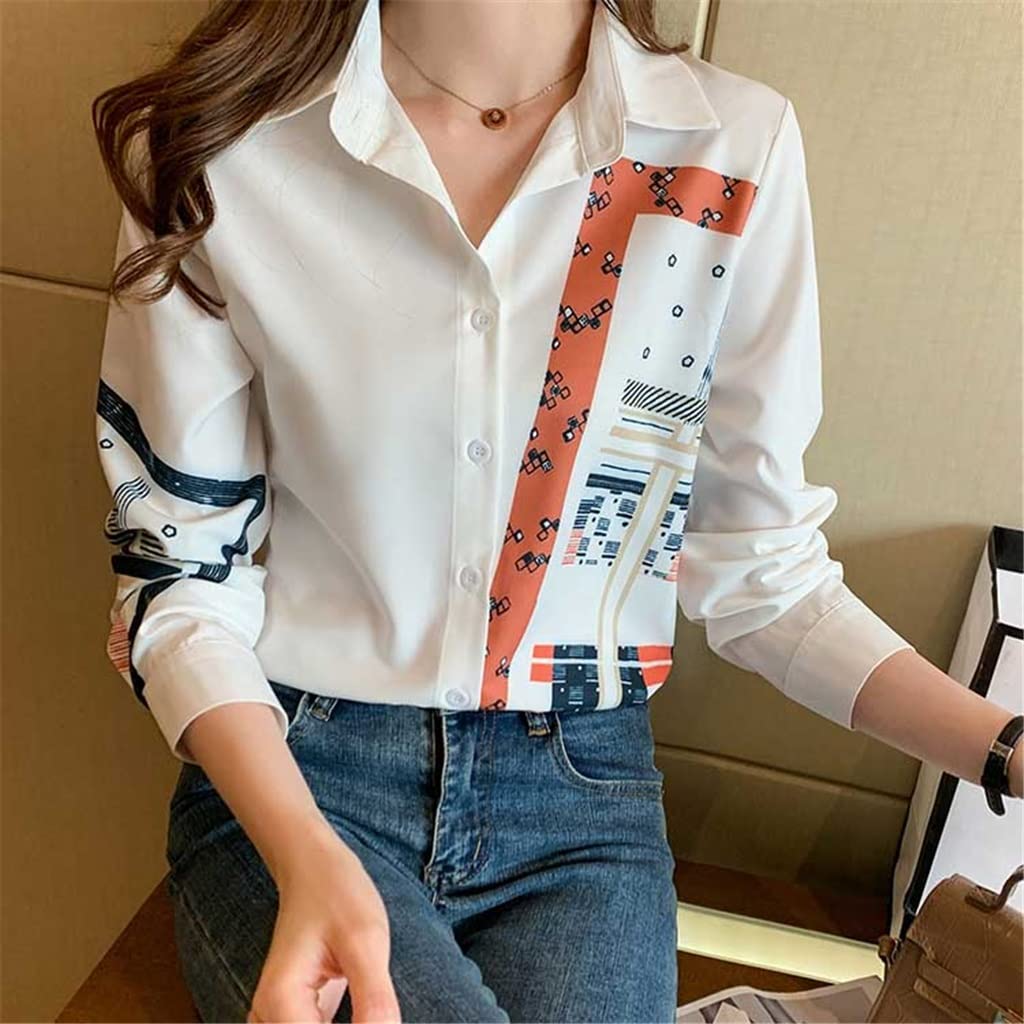 Elegant Women's Long Sleeve Chiffon Blouse - Turn-Down Collar Casual Tops Plus Size 2XL for Work & Office Wear | Flowy Print Shirt for Business, Date Night & Special Occasions