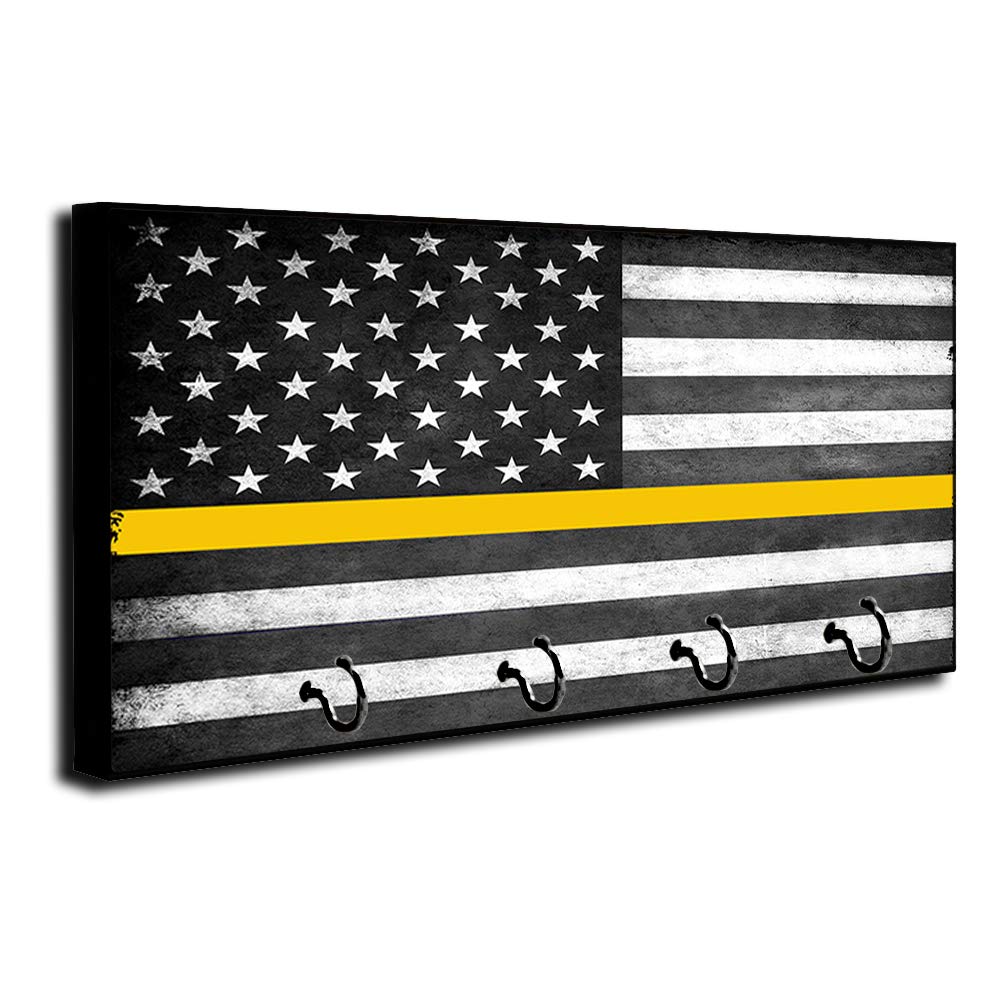 Brotherhood Subdued Thin Gold Line 911 Communicators & Dispatchers Key Holder Organizer - Wall Mount Rack for Home Keys, Rings & Decor - Perfect for First Responders, Police & Firefighter Gifts