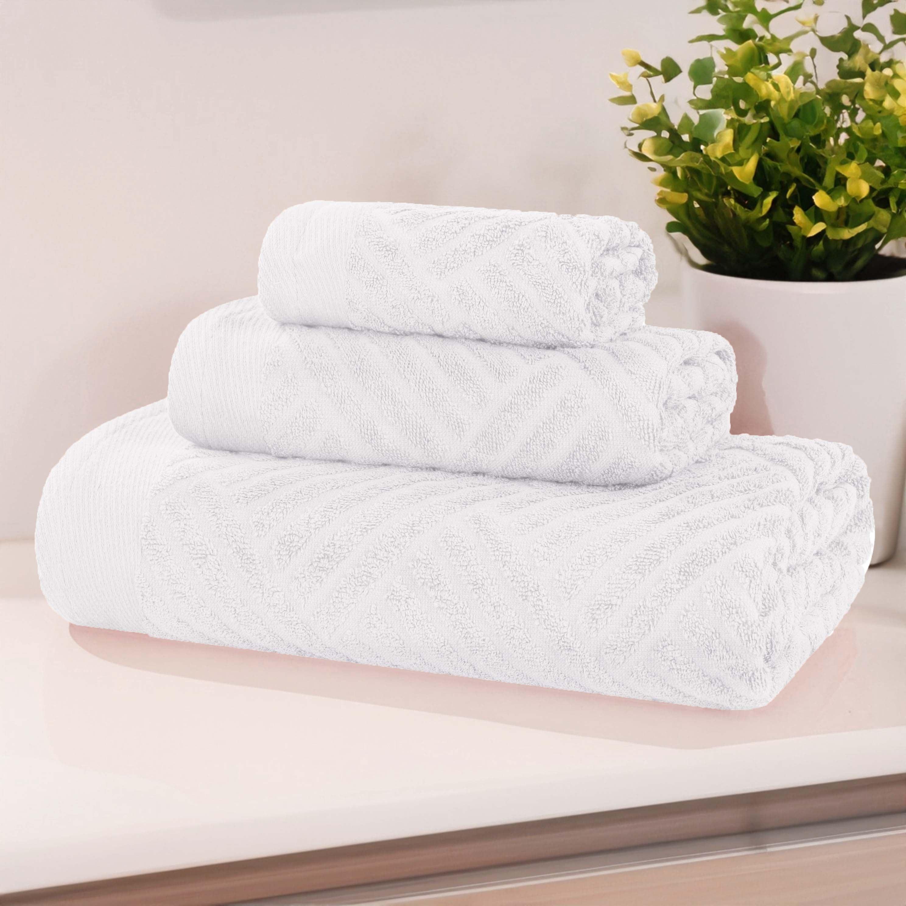Premium Basketweave Jacquard Egyptian Cotton Towel Set - 3 Piece Plush Bath Towels for Spa, Bathroom & Luxury Home Decor - Medium Weight, Ultra Soft & Absorbent