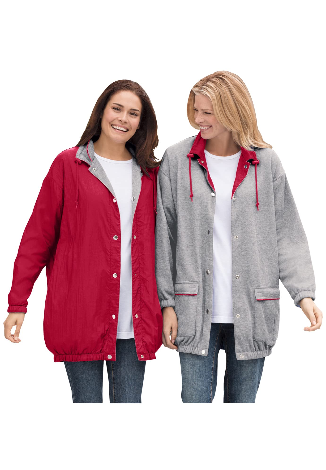 Woman Within Women's Plus Size Fleece Nylon Reversible Jacket - Waterproof Raincoat for Outdoor Activities, Hiking & Casual Wear