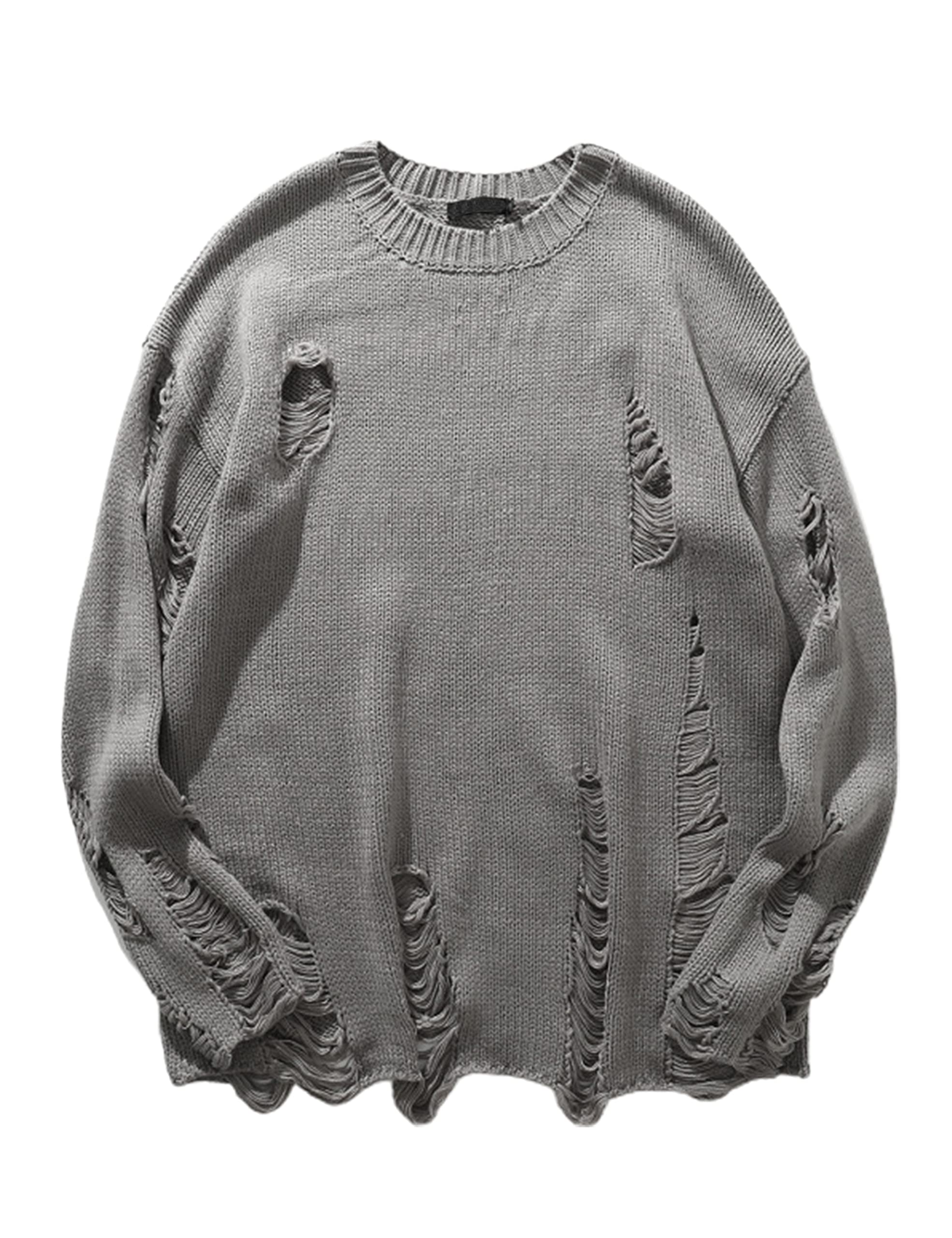 Gothic Punk Sweater for Women - Oversized Loose Knit Pullover with Ripped Striped Design | Alternative Fashion, Grunge Style, Casual Winter Wear