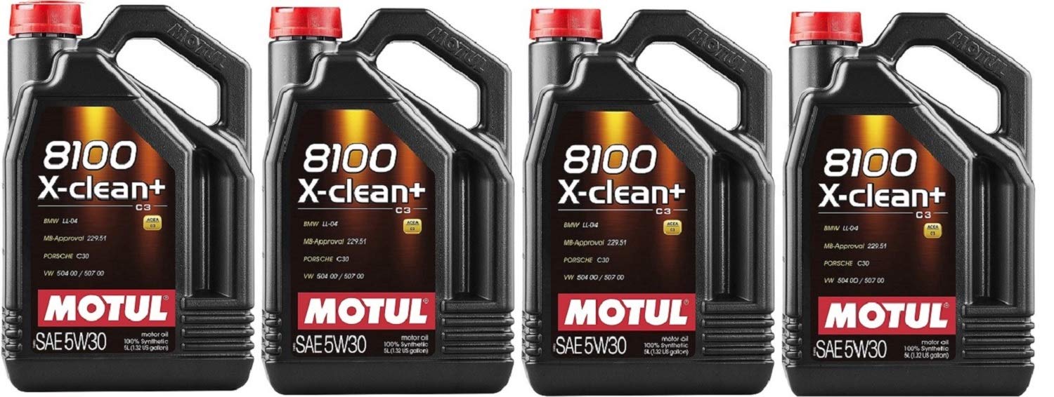Motul 8100 X-Clean+ 5W-30 Fully Synthetic Motor Oil - 4 Pack (5-Liter Bottles) for High-Performance Engines - Ideal for European Cars, Daily Driving & Extreme Conditions