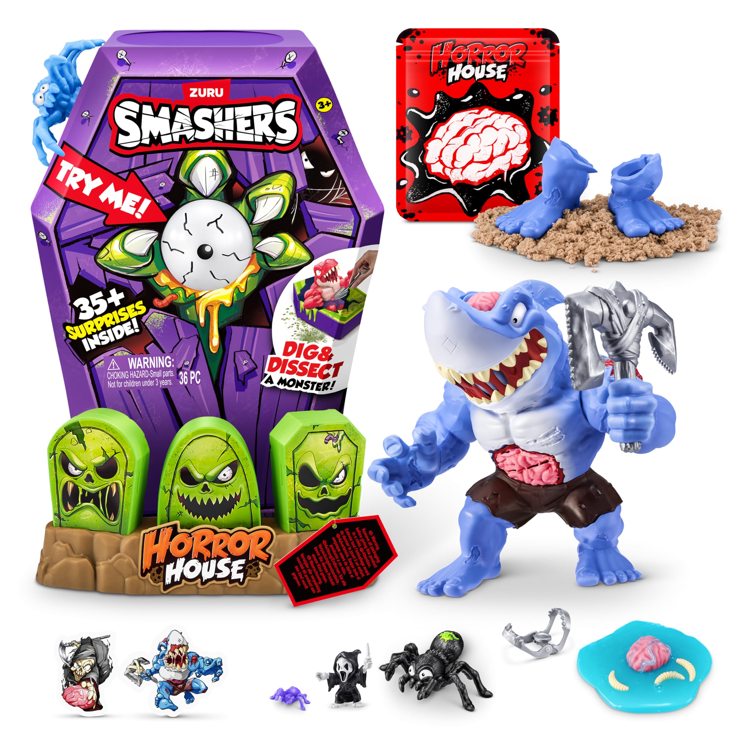ZURU Smashers Mega Horror House (Blue) - Interactive Collectible Toy for Kids & Teens - Perfect for Halloween Parties & Scary Playtime Fun