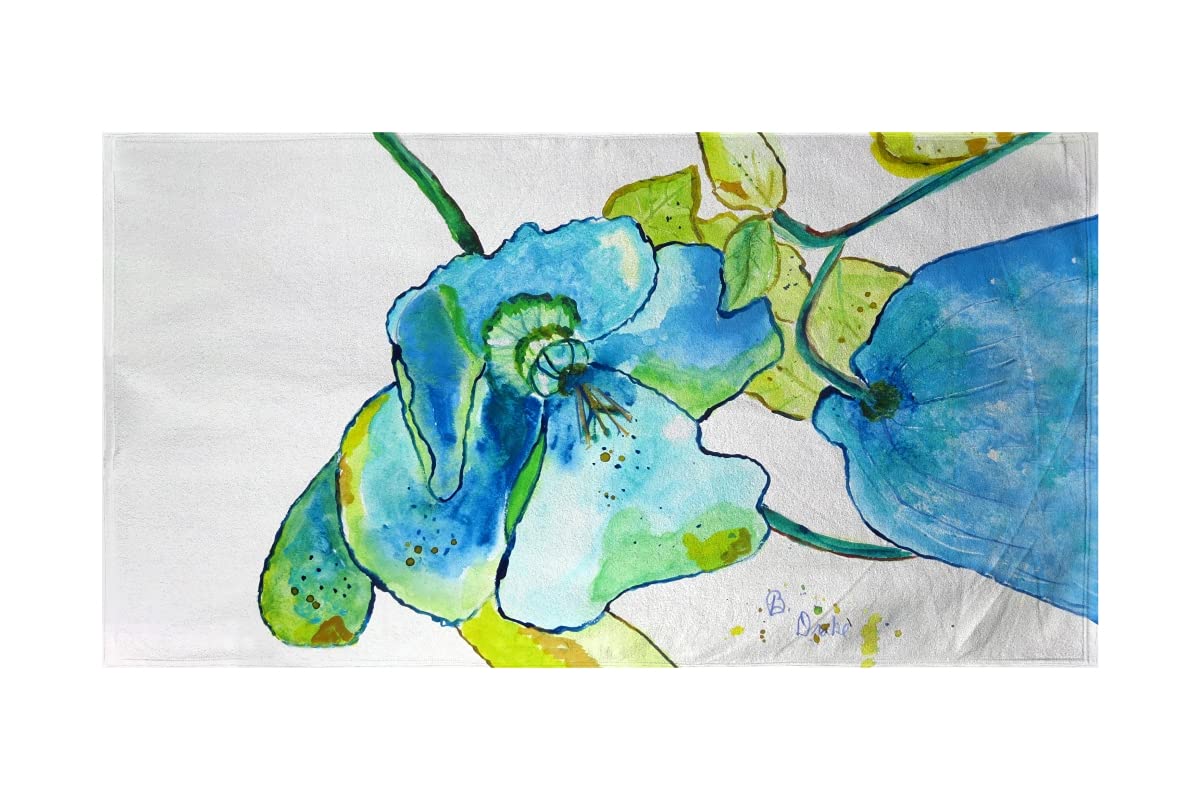 Betsy Drake Blue Hibiscus Beach Towel - Large Soft Absorbent Quick-Dry Towel for Pool, Beach, Yoga & Travel - Tropical Floral Design