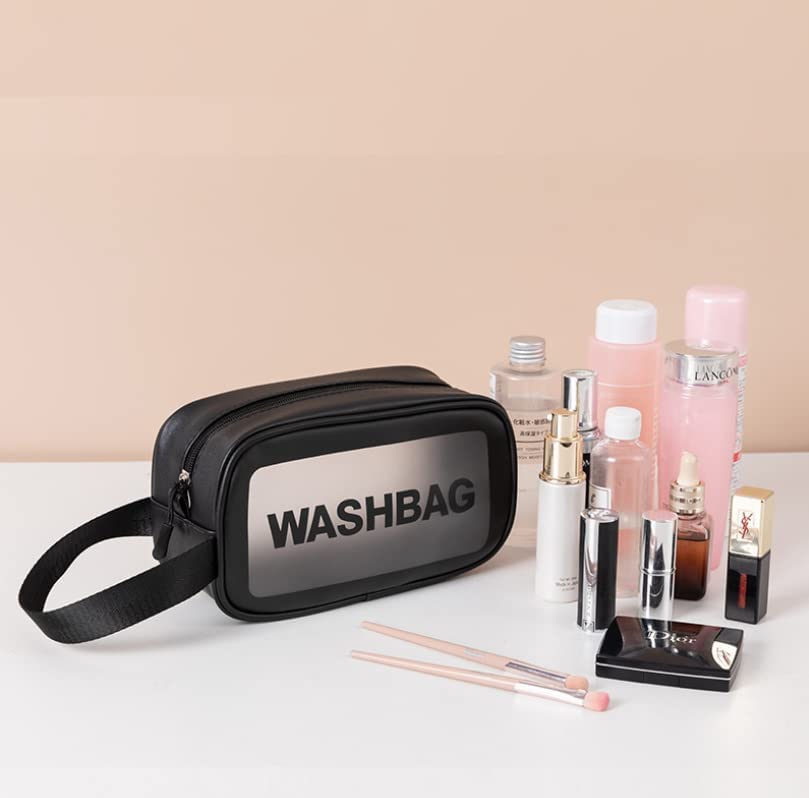 Waterproof Clear Travel Toiletries Bag - Transparent Cosmetic Makeup Organizer with Zipper for Women & Men | TSA Approved Carry-On Pouch for Jewelry, Toiletries & Essentials (Medium, Black) - Perfect for Air Travel, Gym & Weekend Getaways