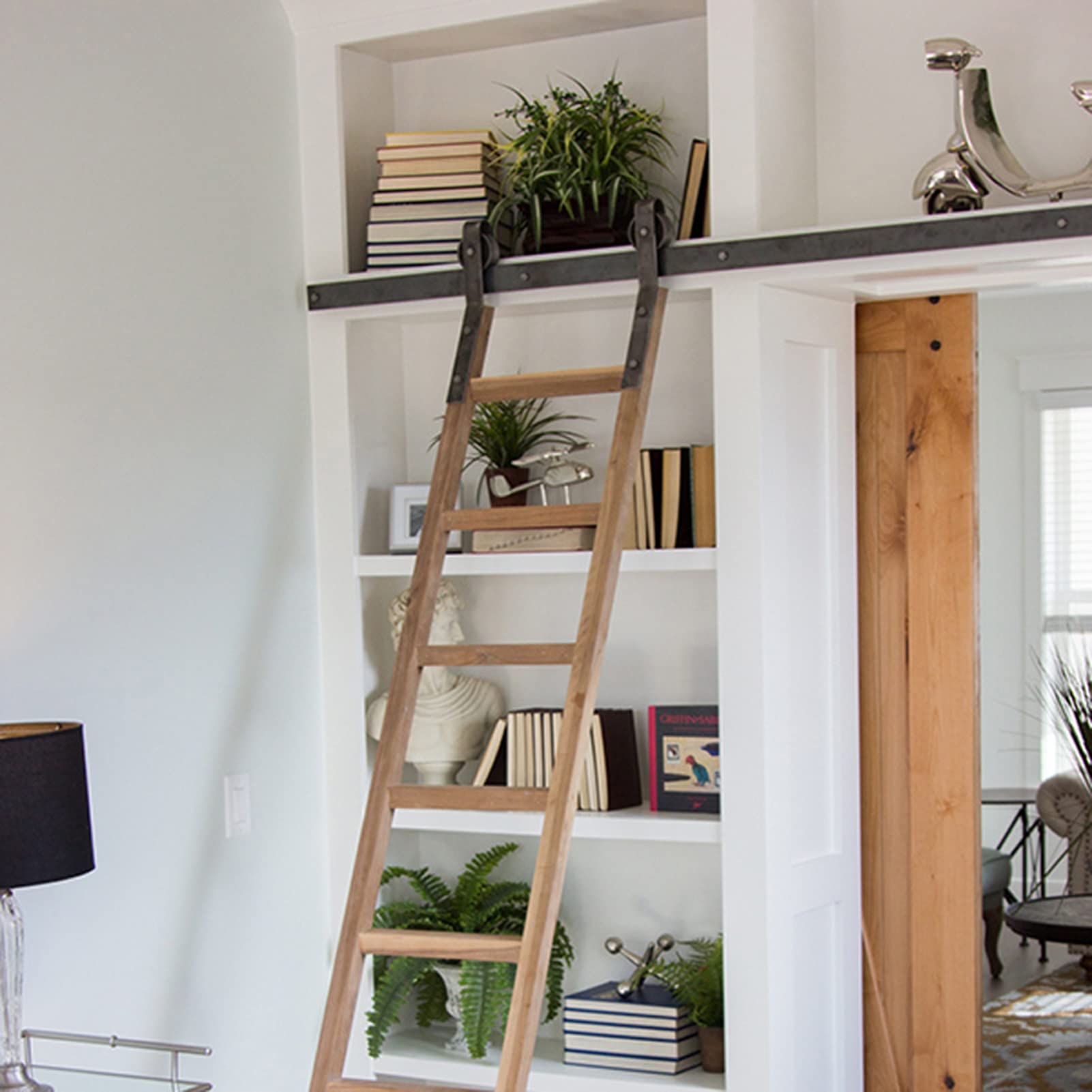 3.3ft to 20ft Rolling Ladder Hardware Kit - Sliding Roller Ladder Hardware for Library Rail/Track (Ladder Not Included) - Mobile Ladder Rail with Wheels - Perfect for Home Libraries, Warehouses, and Retail Stores