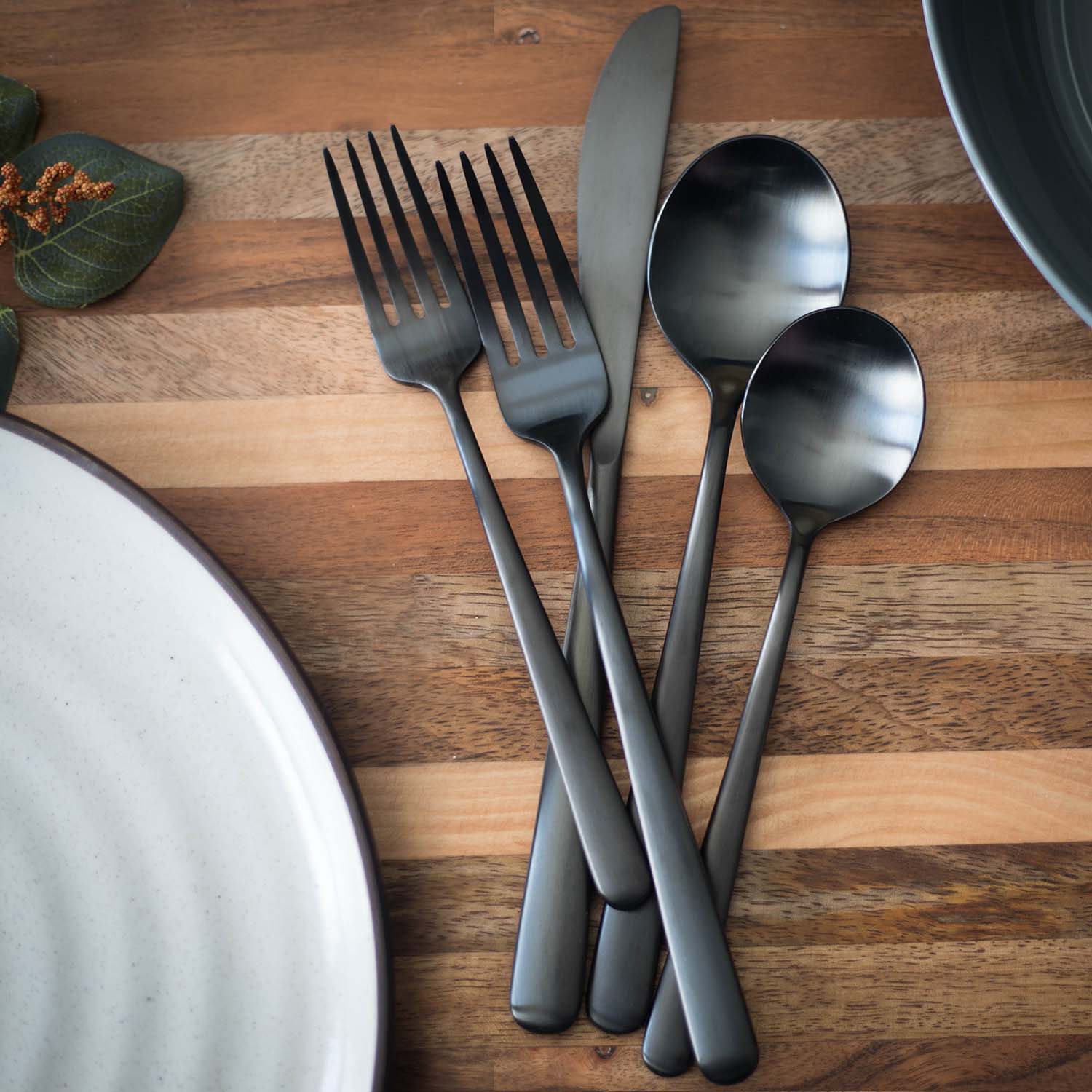 Lorenn Black Satin 20-Piece Flatware Set - Elegant Stainless Steel Cutlery for Dinner Parties, Weddings & Formal Dining