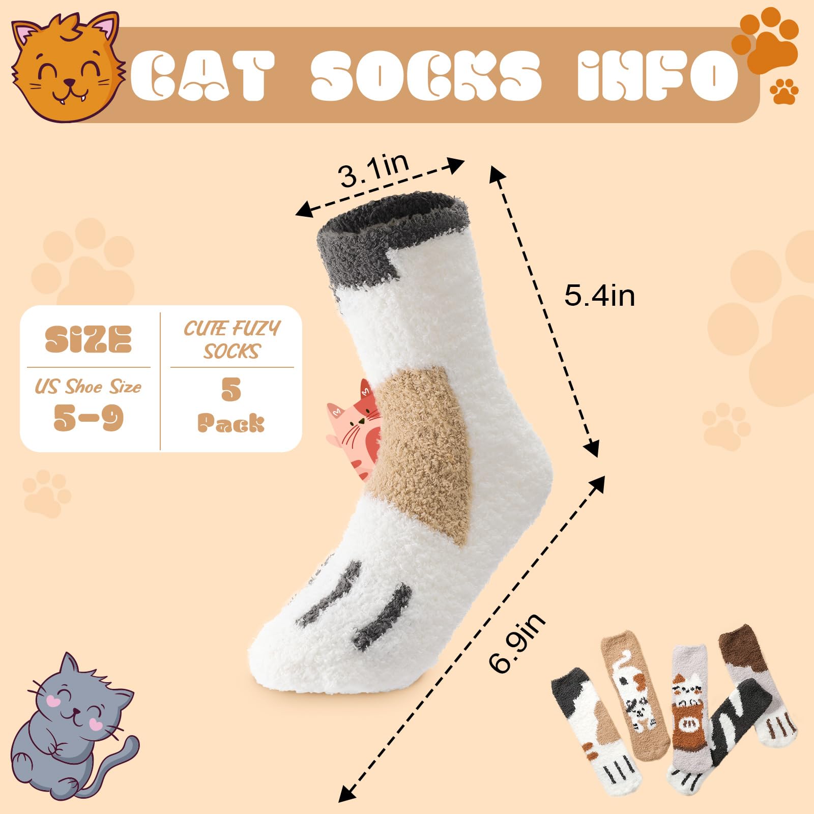 Soft Fluffy Fuzzy Socks for Women - Winter Warm Cozy Cat Print Socks for Home, Lounge & Gift Giving
