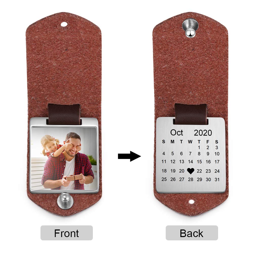 Custom Photo Leather Keychain for Men - Personalized Gift for Husband, Father, Grandfather - Engraved Name & Date - Perfect for Father's Day, Birthday, Anniversary & Special Occasions