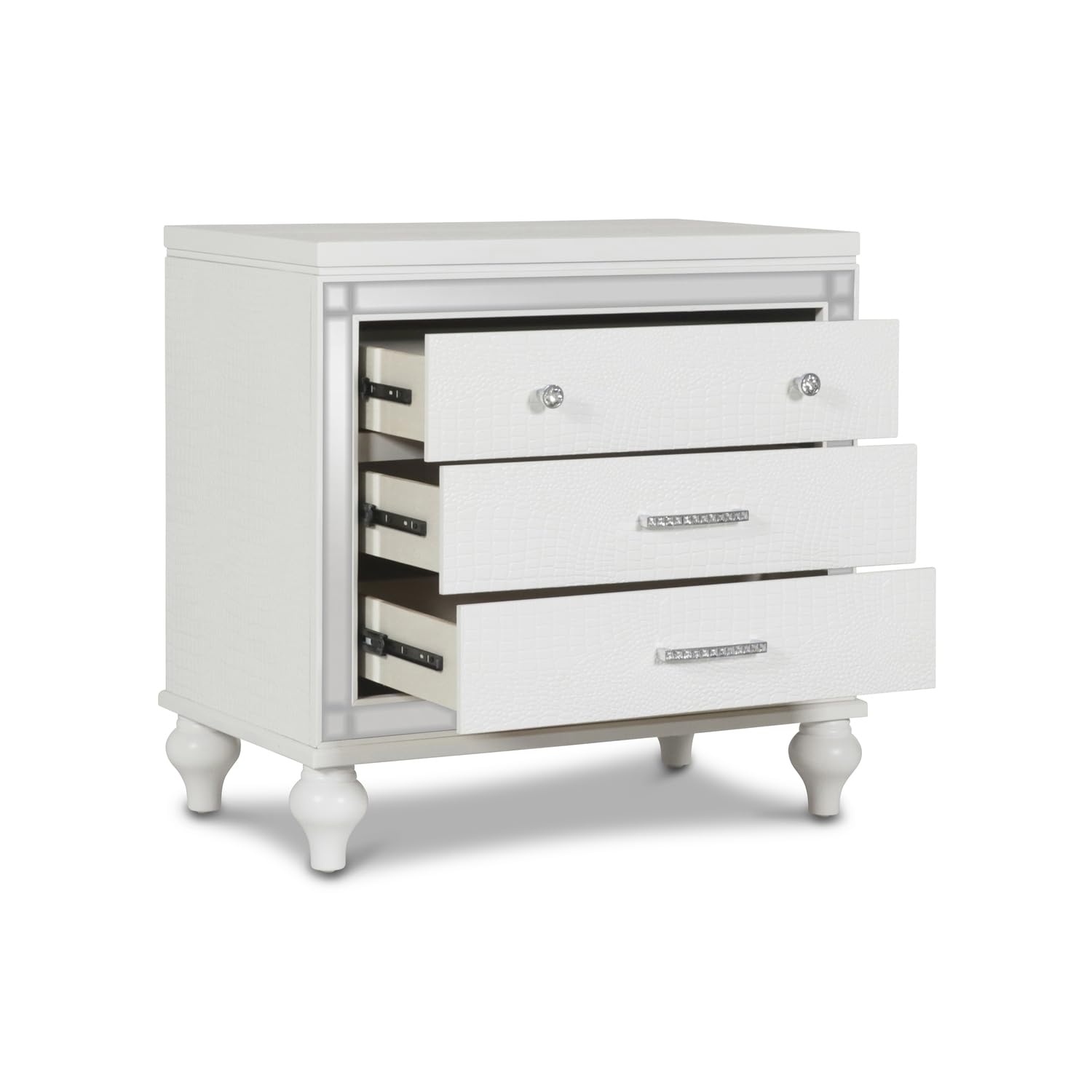 Valentino Solid Wood 3-Drawer Nightstand - Classic White Bedside Table for Bedroom, Living Room & Office Furniture