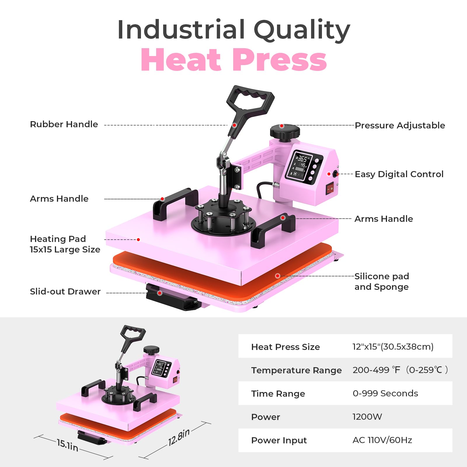 12x15 Inch 5-in-1 Heat Press Machine with 30oz Tumbler Attachment - Digital T-Shirt, Mug, Hat & Plate Heat Transfer Press for DIY Crafts & Small Business (Perfect for Custom Apparel, Drinkware & Promotional Items)
