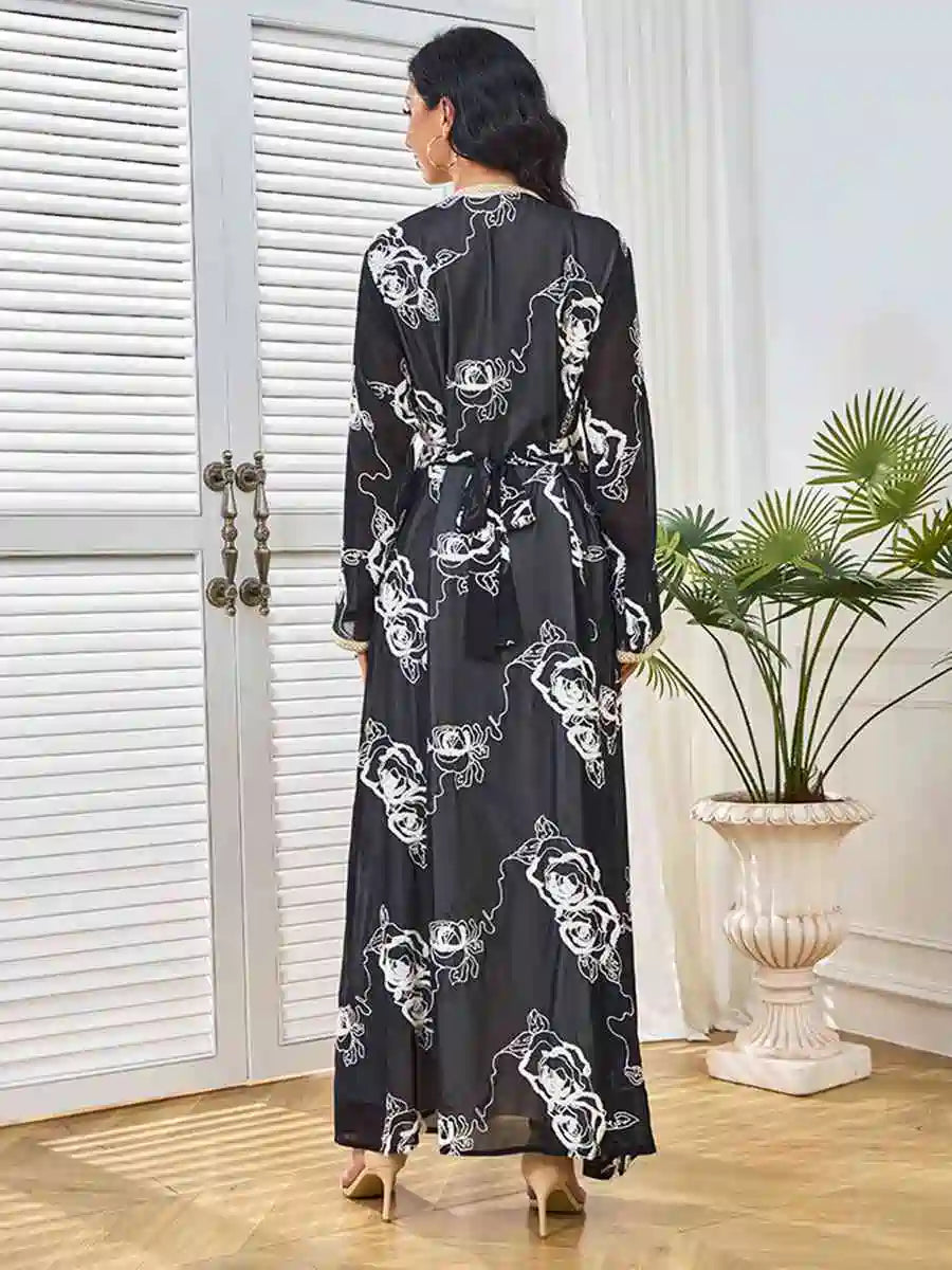 Elegant Eid 2-Piece Embroidered Caftan Dress Set with Sleeveless Inner Dress #25211 - Perfect for Muslim Women's Holiday Celebrations, Special Occasions & Wedding Guest Outfits