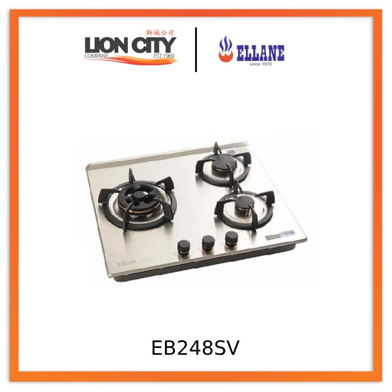 Ellane EB248SV 3 Burner Built-In Gas Hob - Premium Stainless Steel Cooktop for Modern Kitchens | Perfect for Home Cooking, Baking & Entertaining